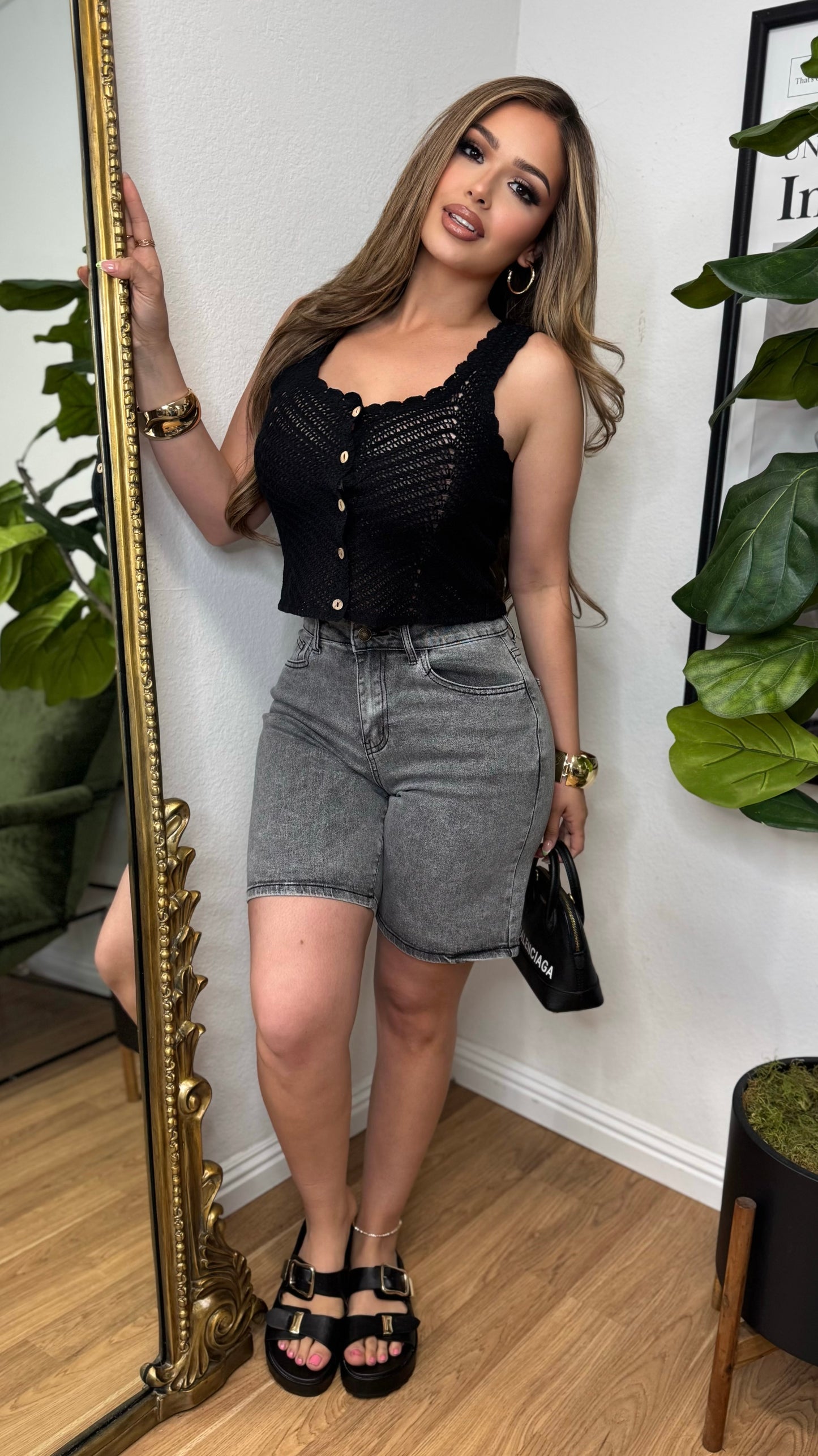 Crochet Button Up Top (Black)
