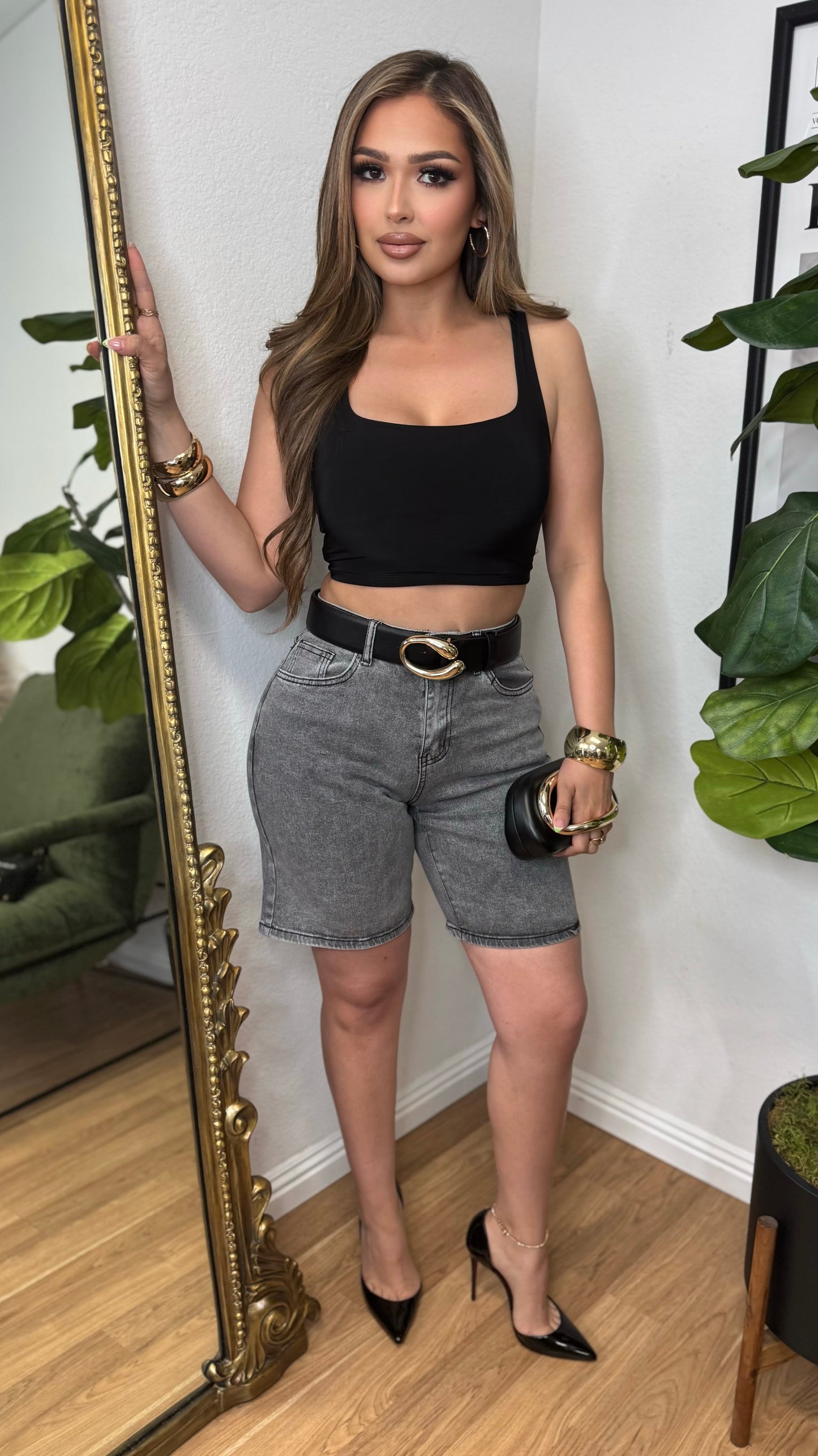 Tailored High Waisted Gray Bermuda Shorts