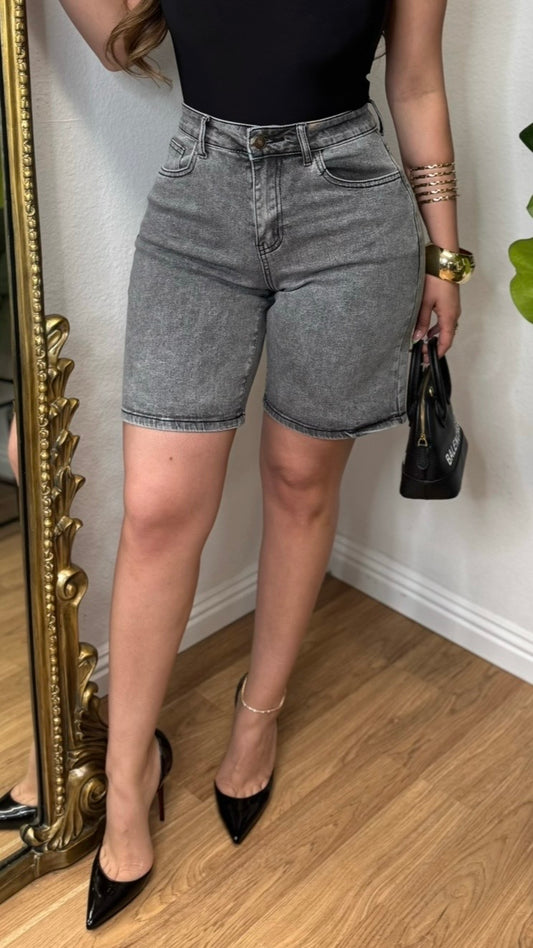 Tailored High Waisted Gray Bermuda Shorts