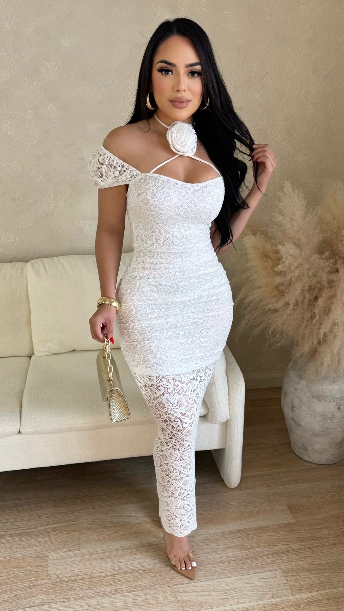 Looking Spectacular Lace Maxi Dress (White)