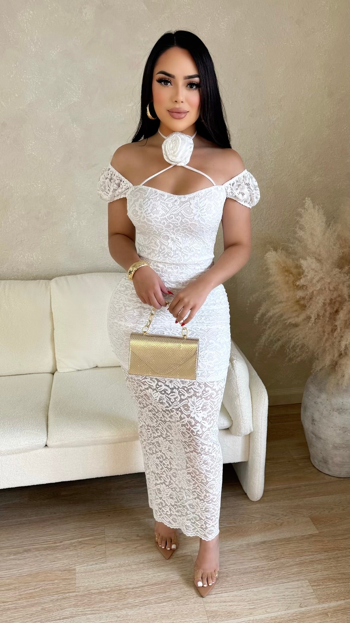 Looking Spectacular Lace Maxi Dress (White)