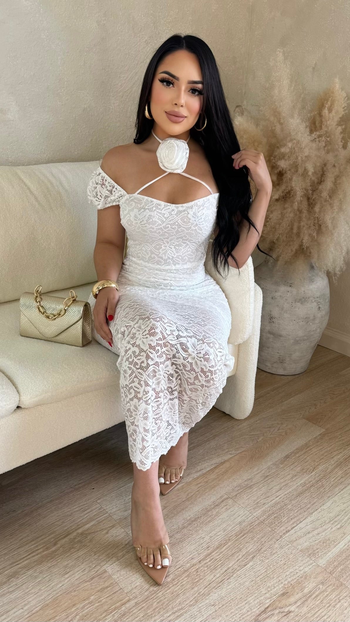 Looking Spectacular Lace Maxi Dress (White)