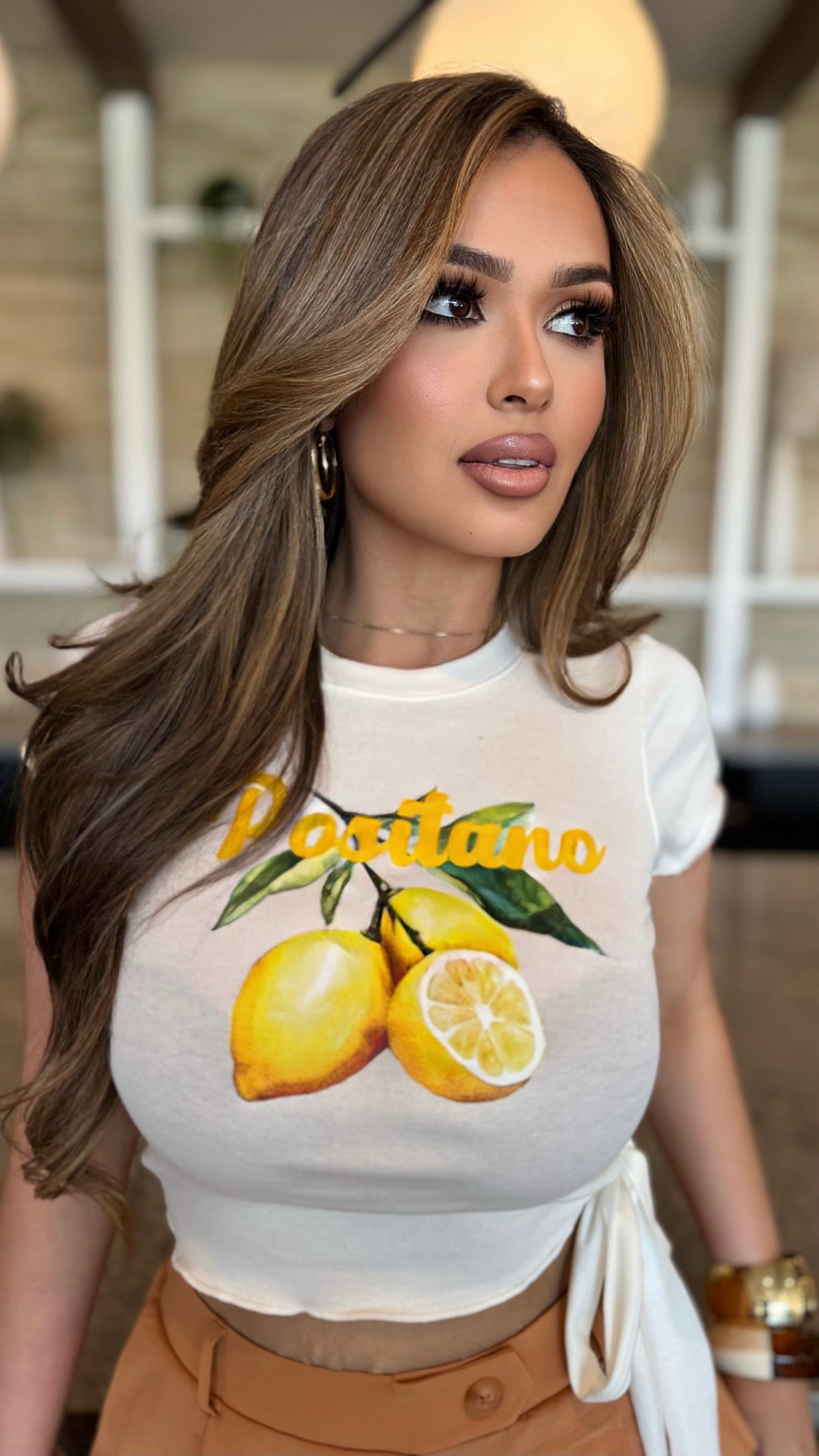 Positano Lemon Tie Front Top (White)