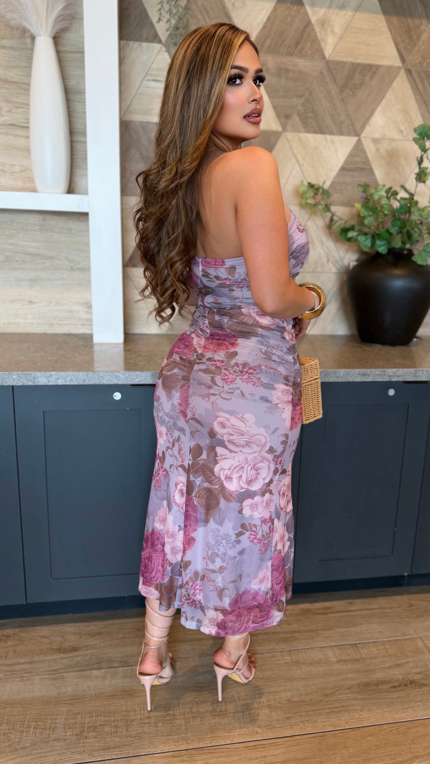 Rose All Day Strapless Floral Dress (Lavender)