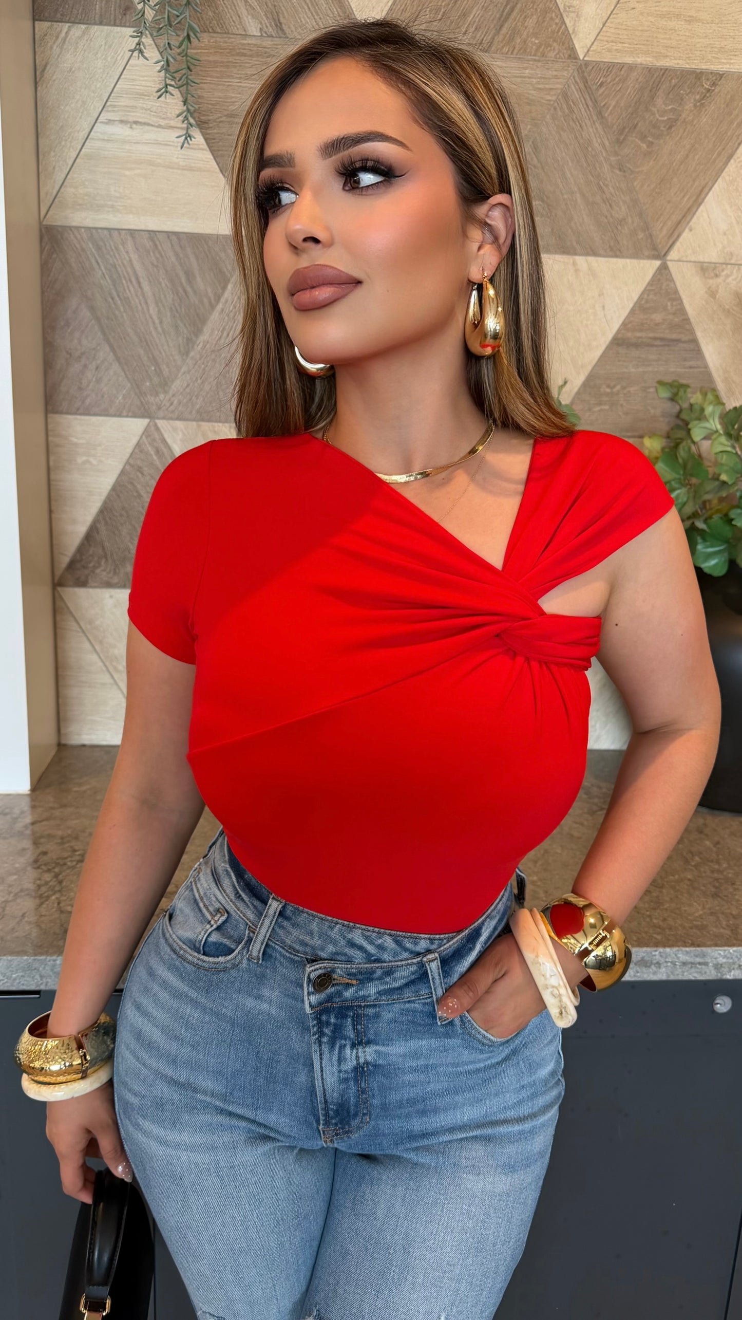 Twisted Cut-Out Bodysuit (Red)