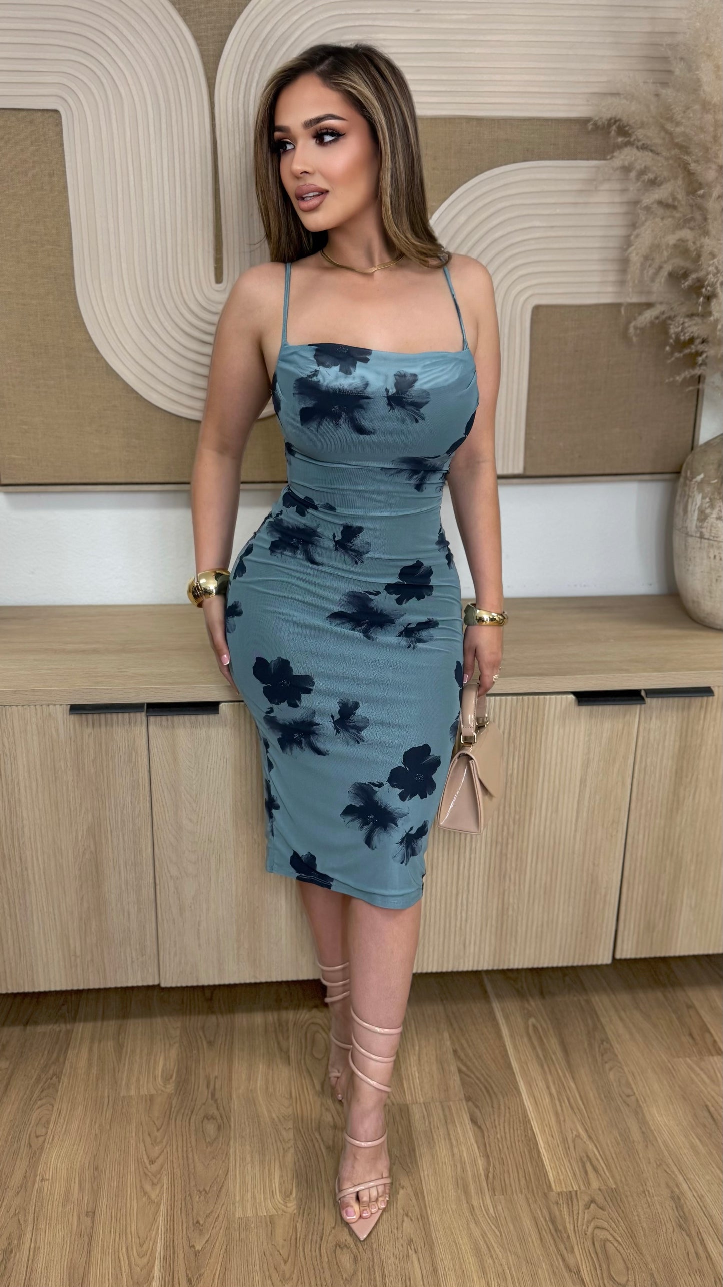 Lust Temptation Mesh Midi Dress (Teal)