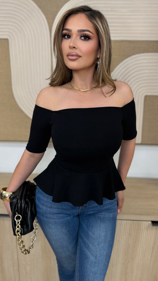 Peplum Off Shoulder Top (Black)