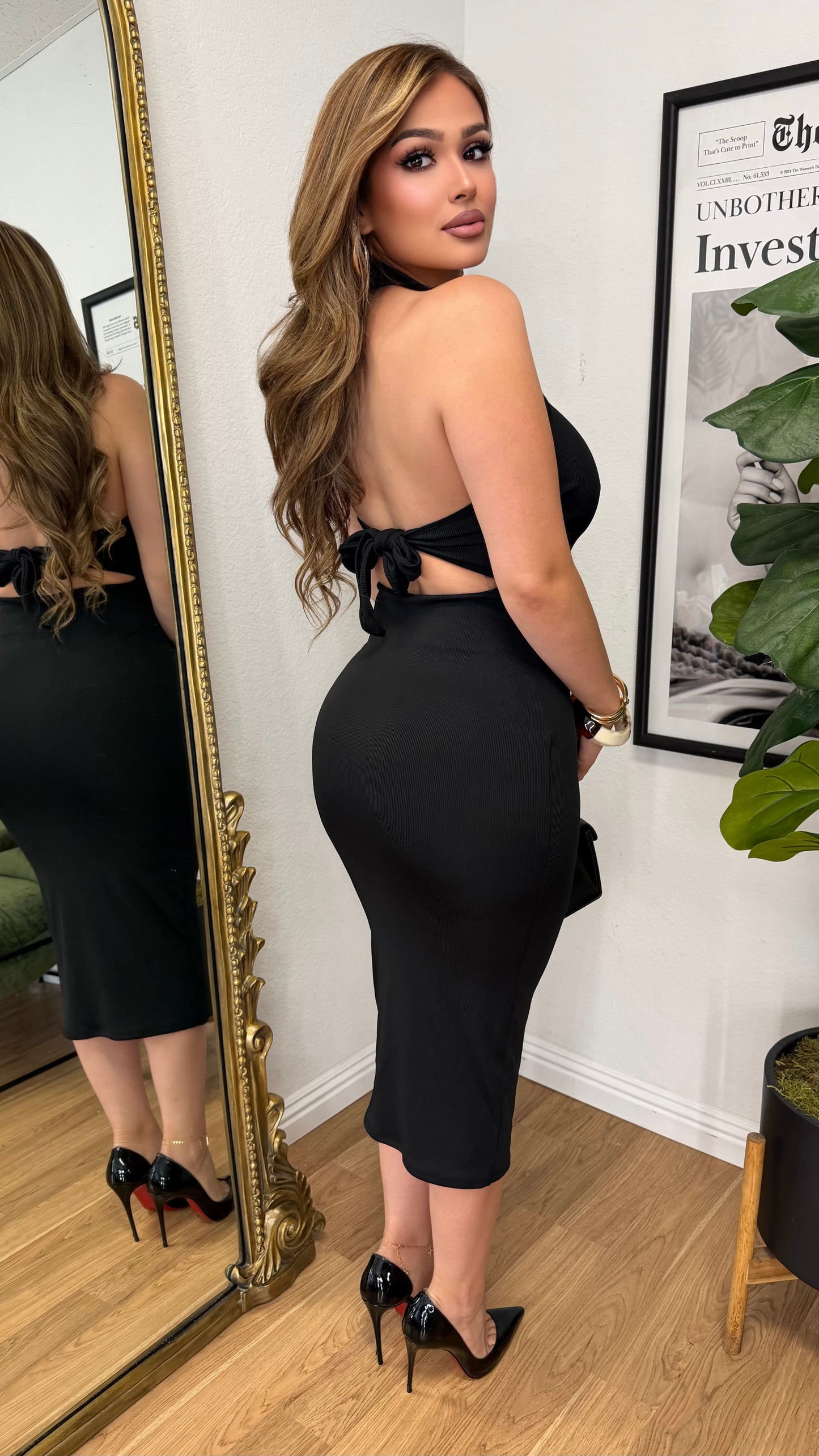 Lasting Moments Halter Dress (Black)