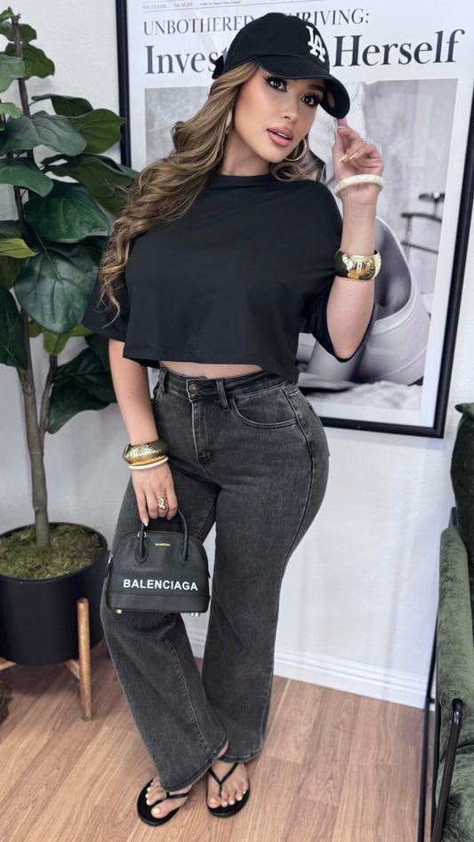Everyday Oversize Crop Tee (Black)