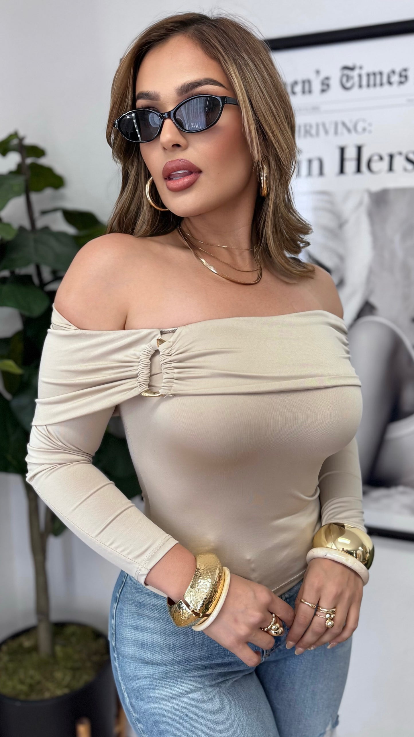 Nova Off Shoulder Top (Beige)