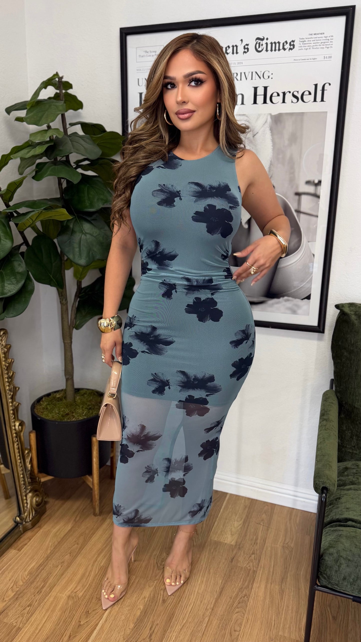 Euro Mesh Midi Dress (Blue)