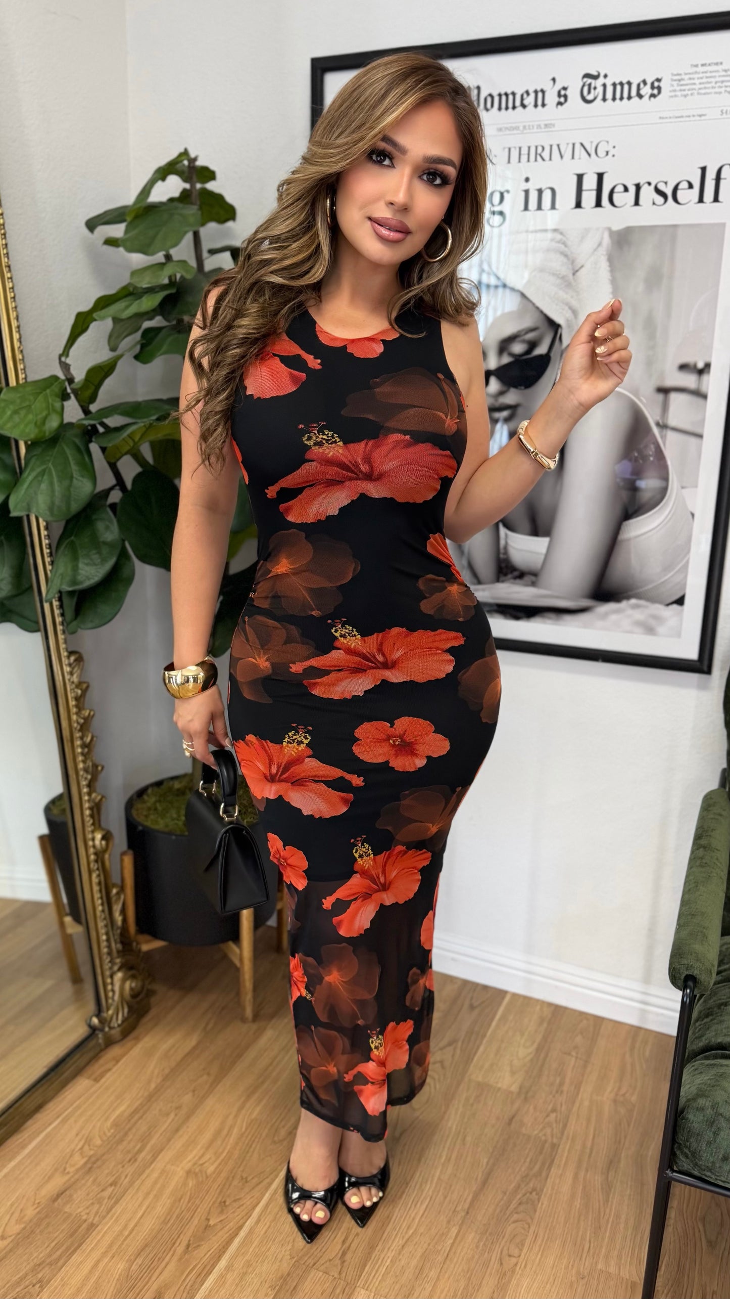 Euro Mesh Midi Dress (Orange)