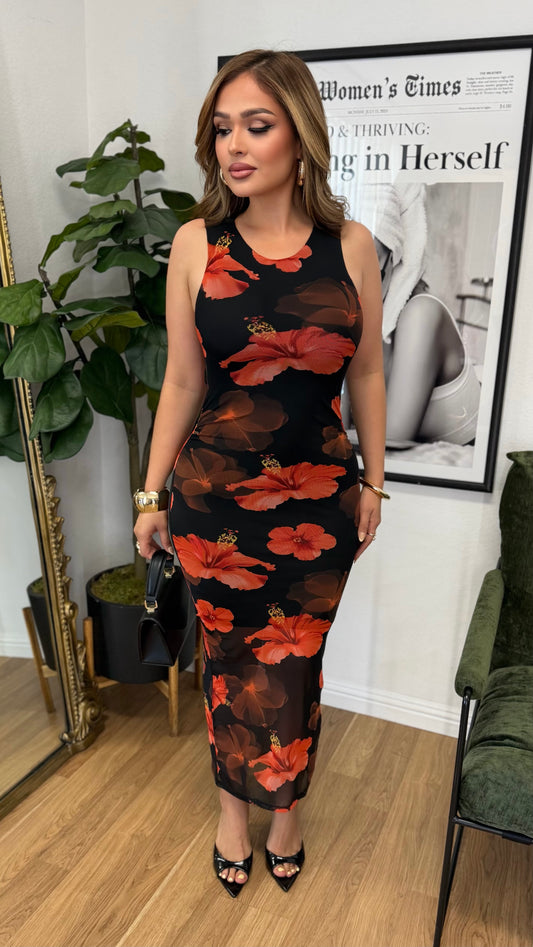 Euro Mesh Midi Dress (Orange)