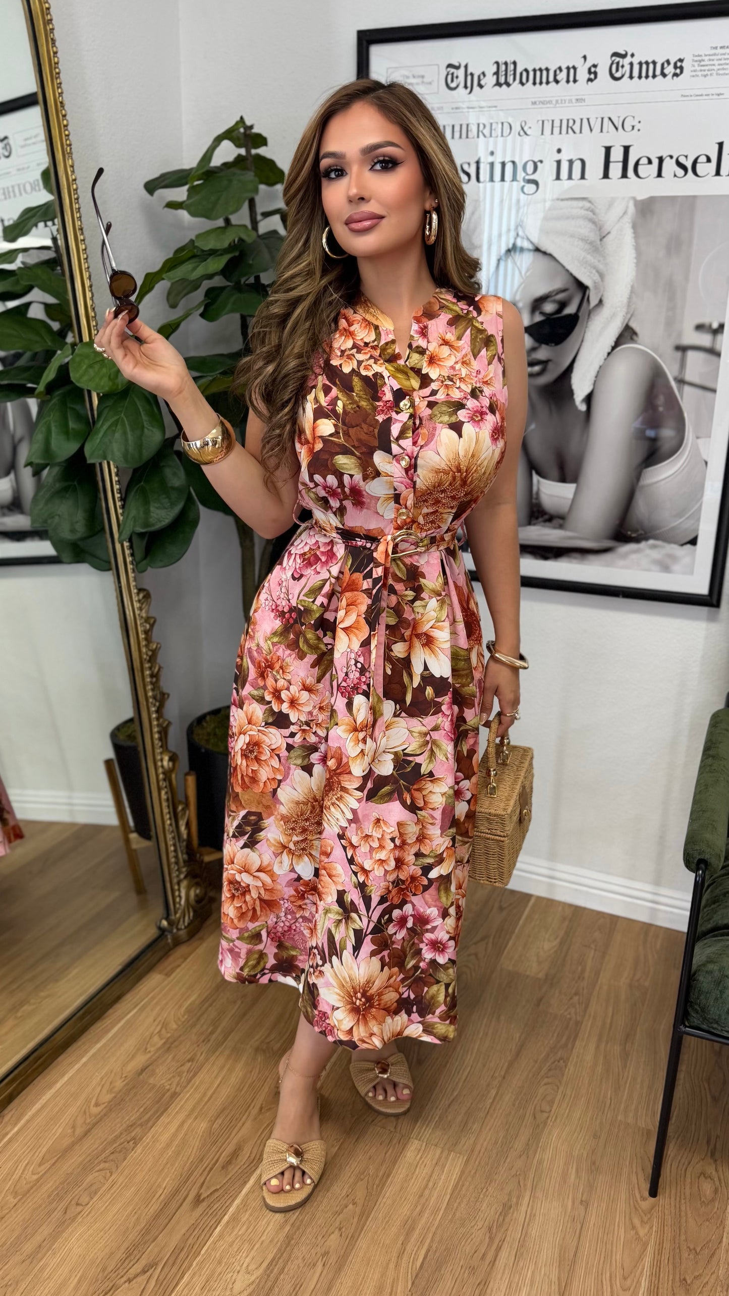Areli Belted Flowy Midi Dress