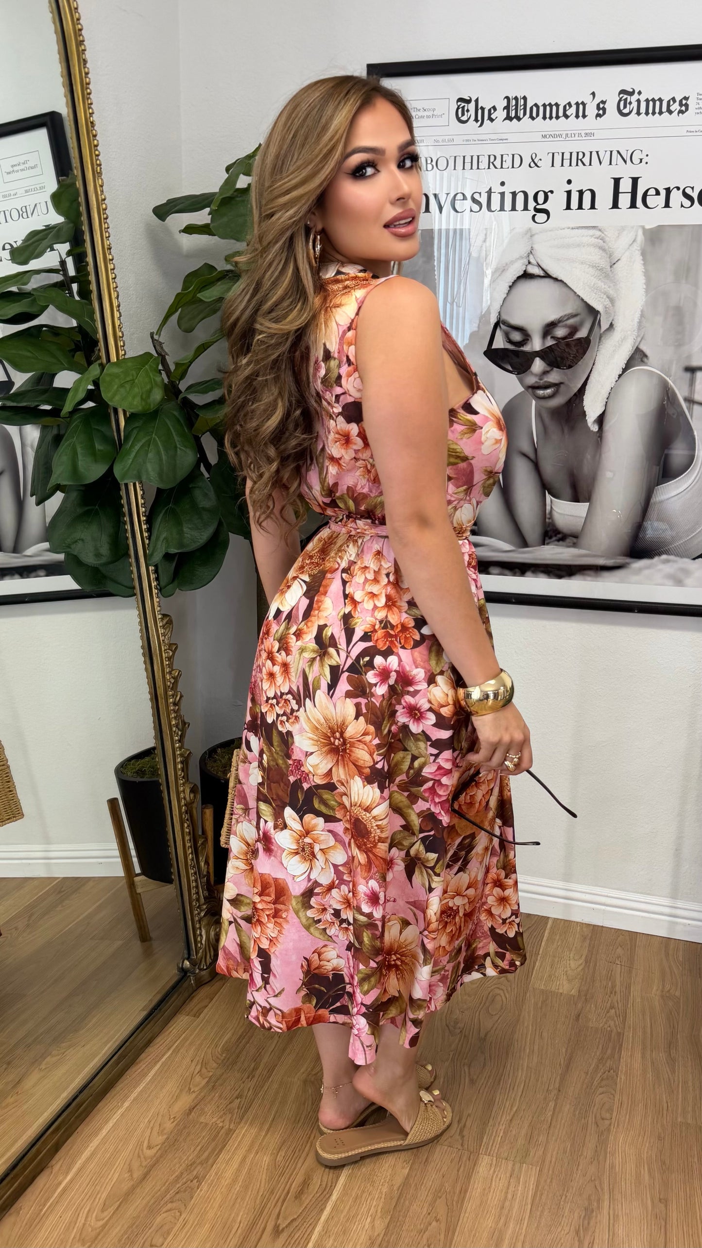 Areli Belted Flowy Midi Dress