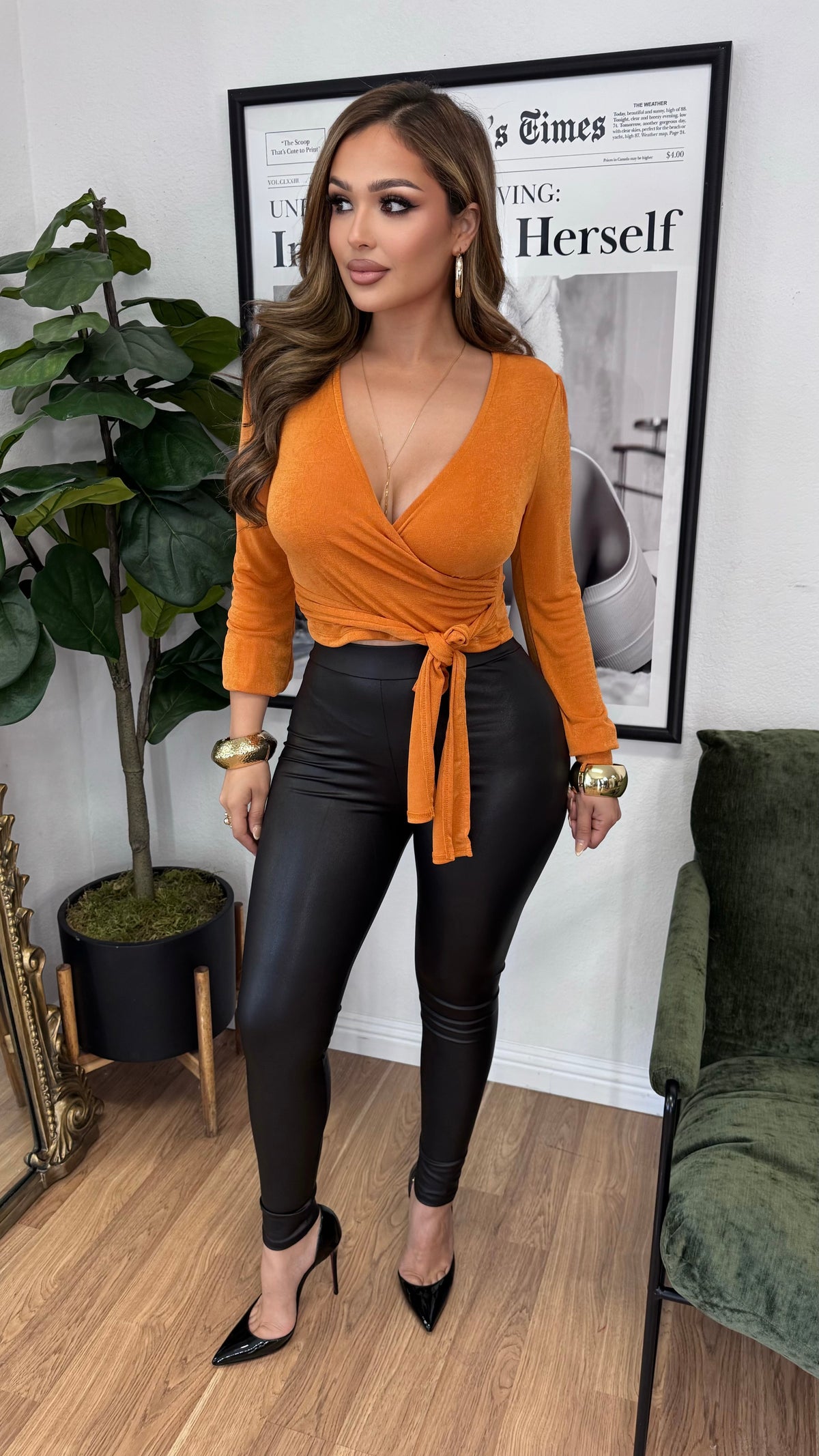 Amara Wrap Tie Back Top (Rust)