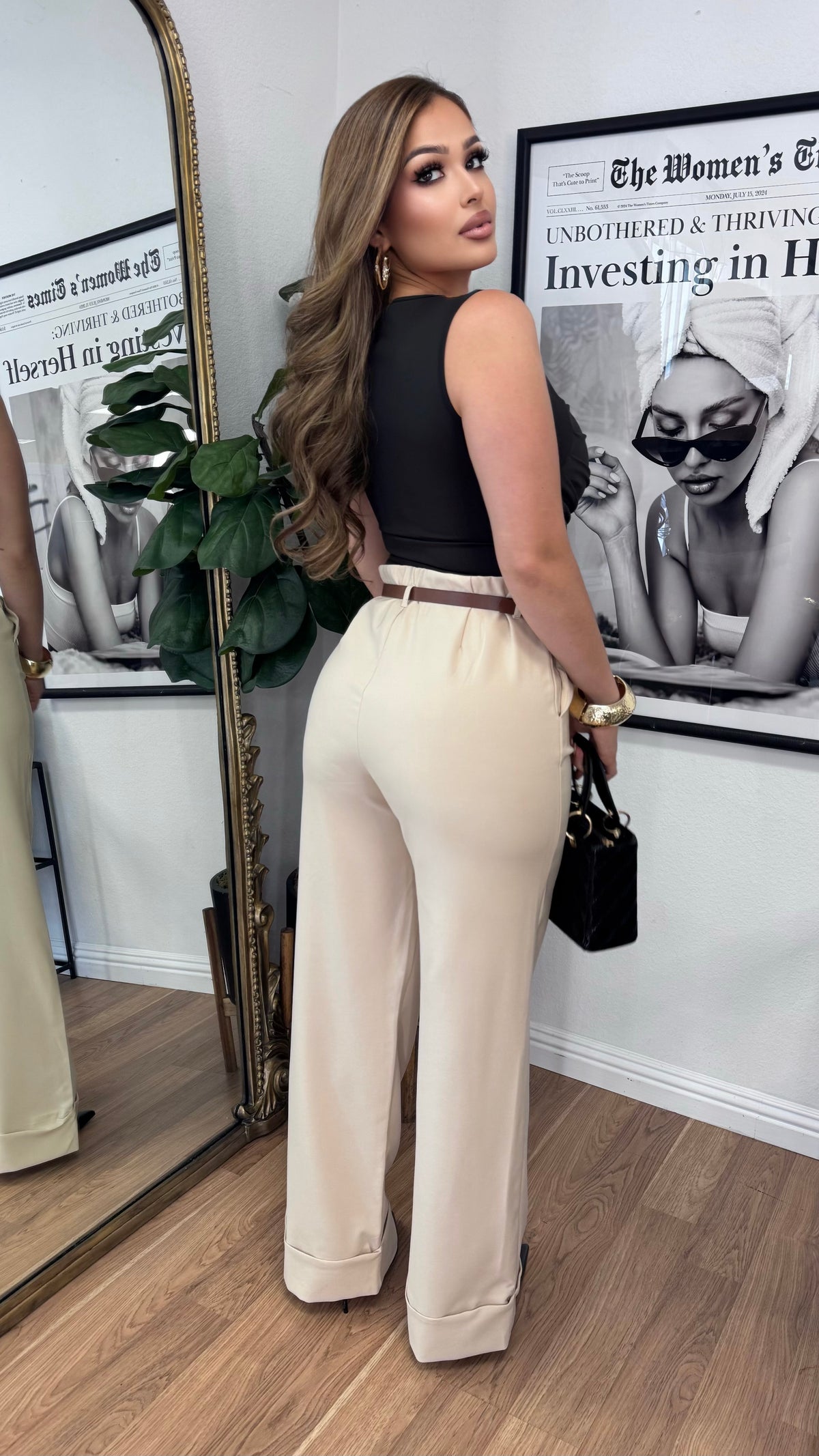 Hustler High Waist Slacks w/ Belt (Khaki)