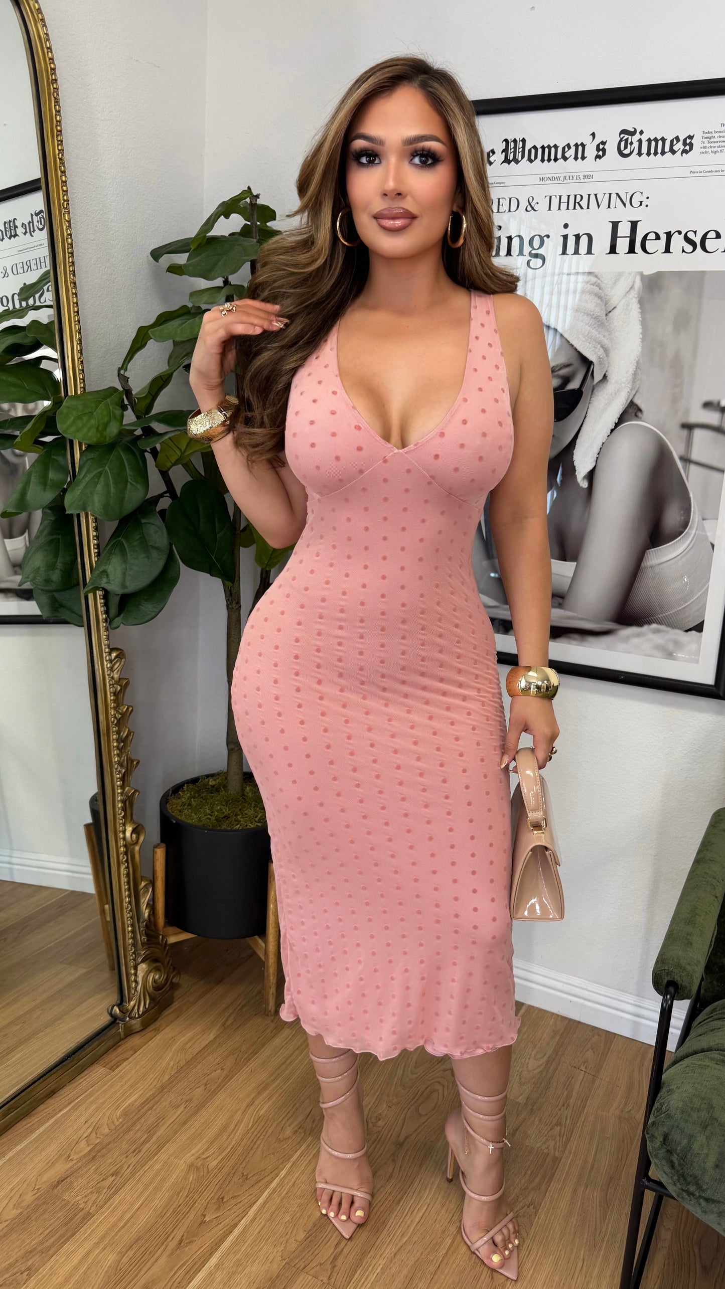 Social Hour Polk Dot Dress (Pink)