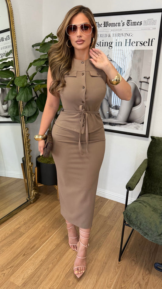 Brenda Button Up Dress (Mocha)