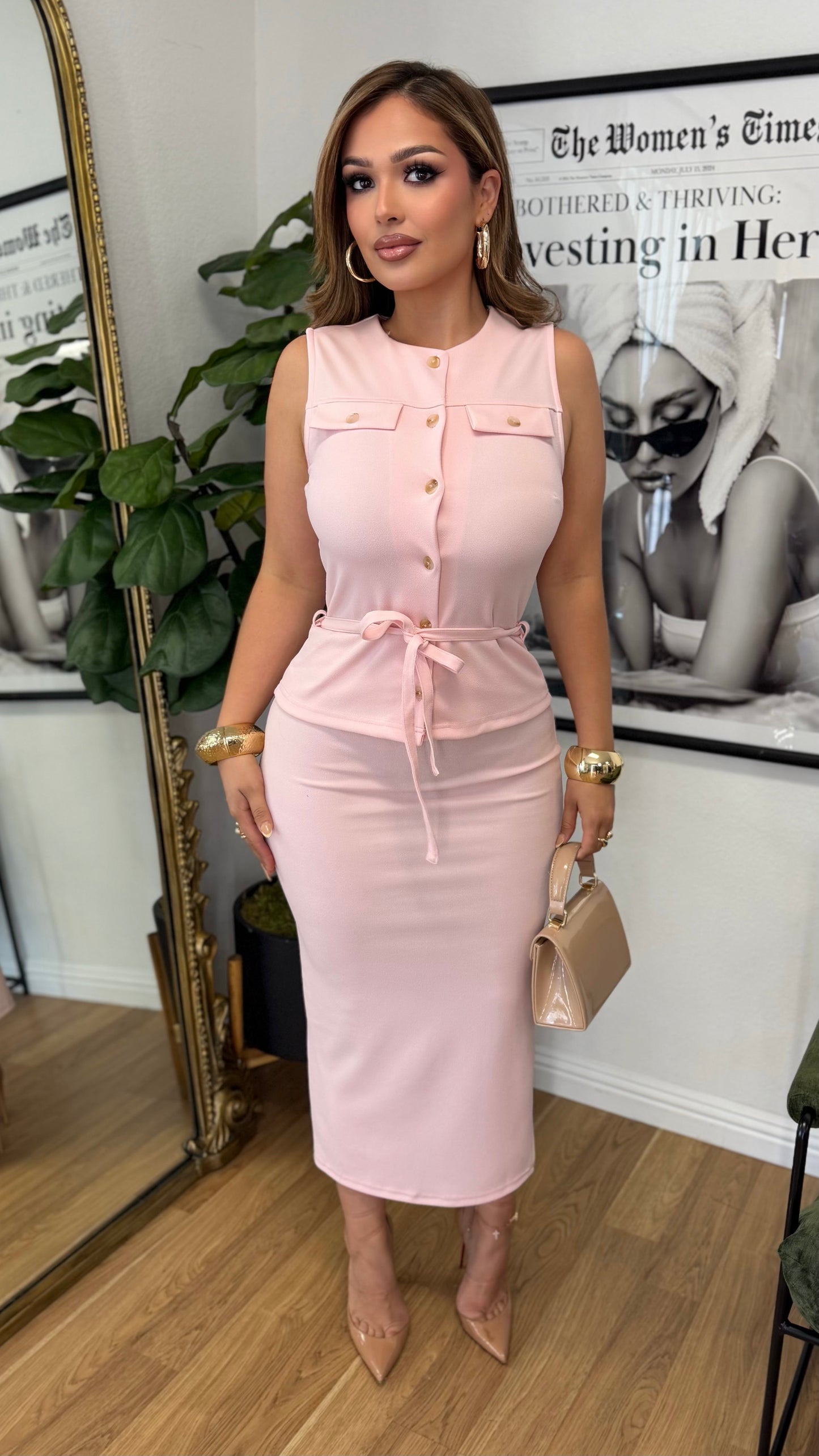 Brenda Button Up Dress (Pink)
