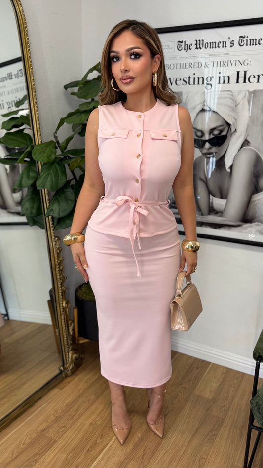 Brenda Button Up Dress (Pink)