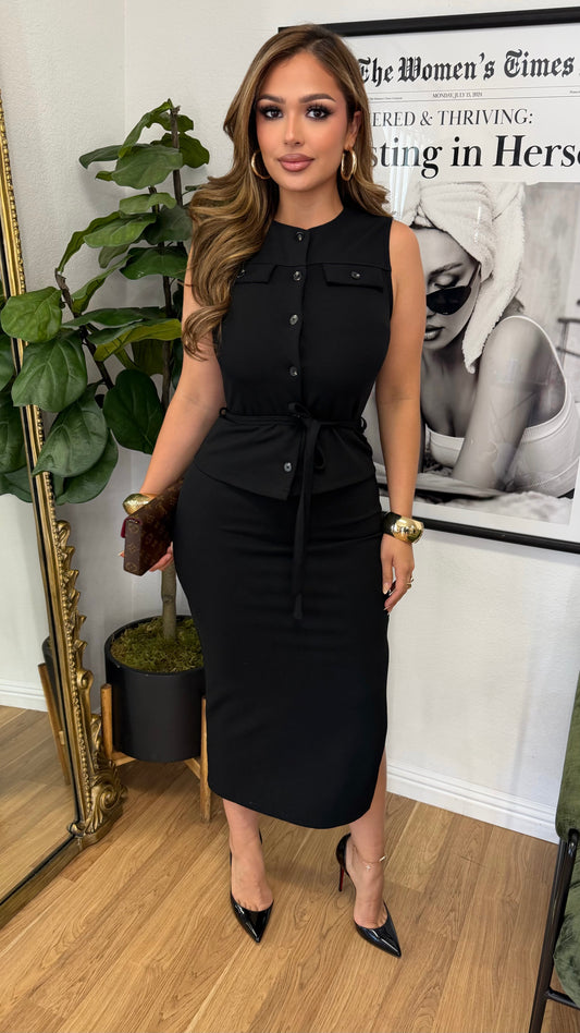 Brenda Button Up Dress (Black)