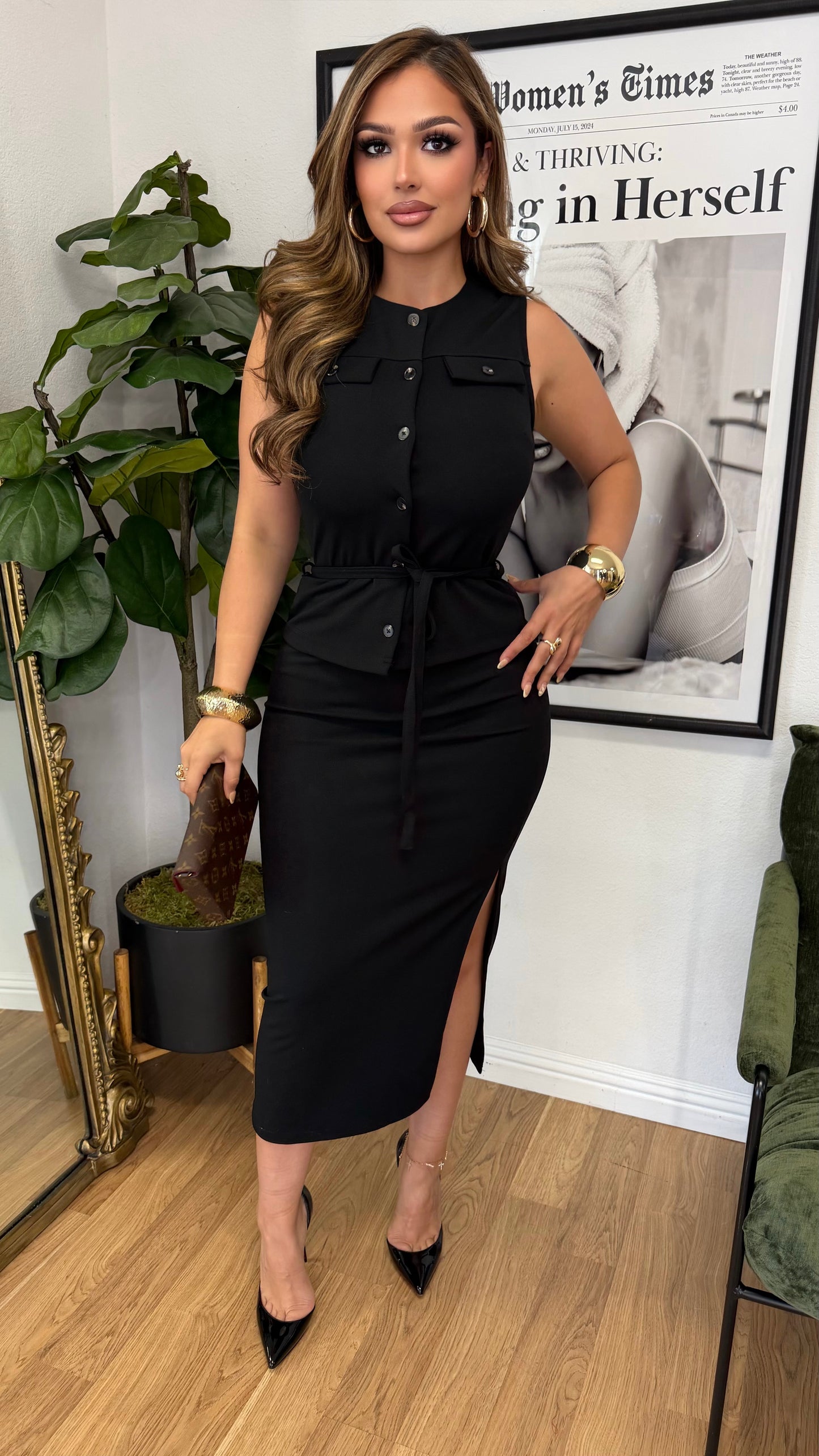 Brenda Button Up Dress (Black)