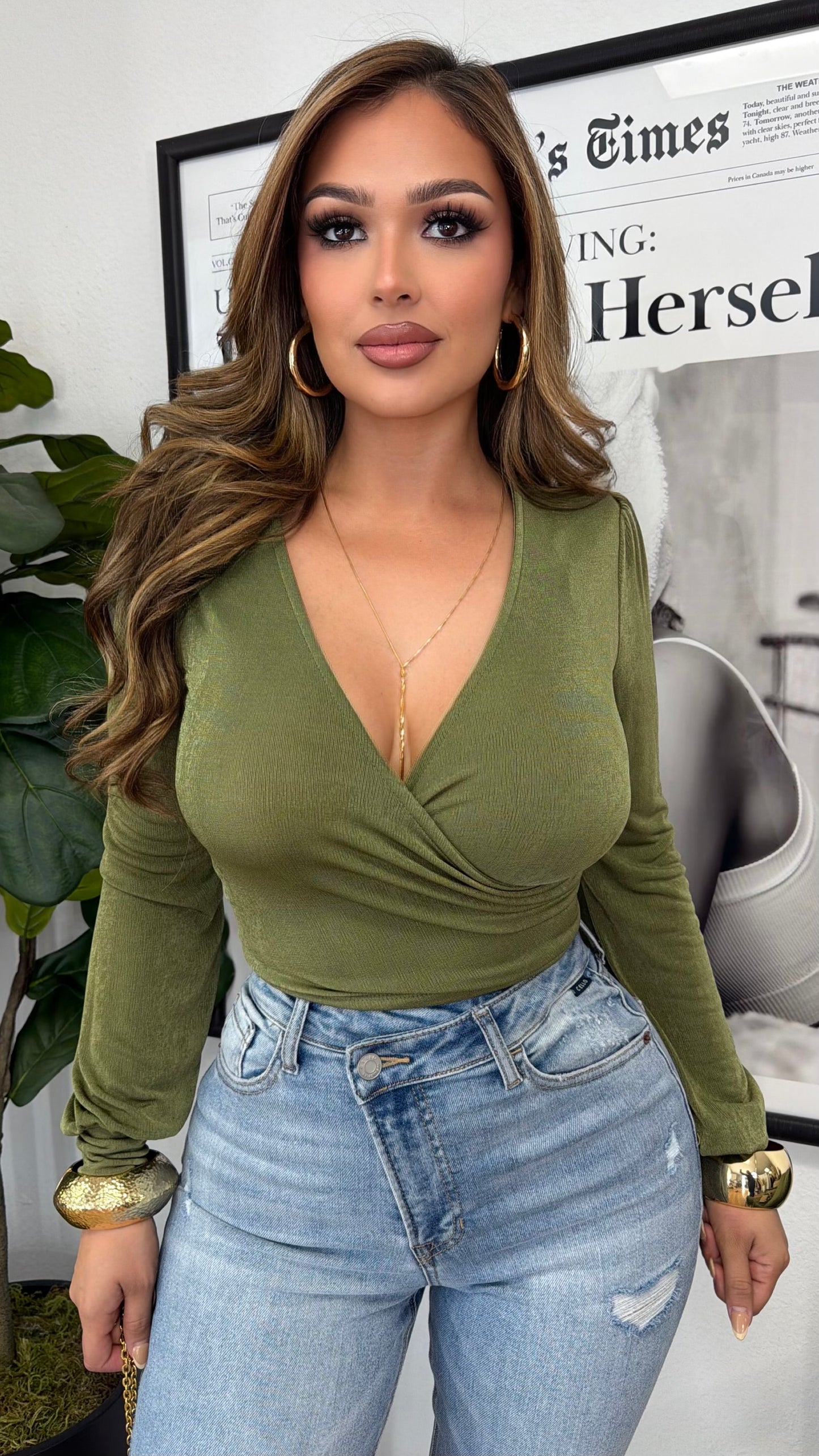 Amara Wrap Tie Back Top (Olive)
