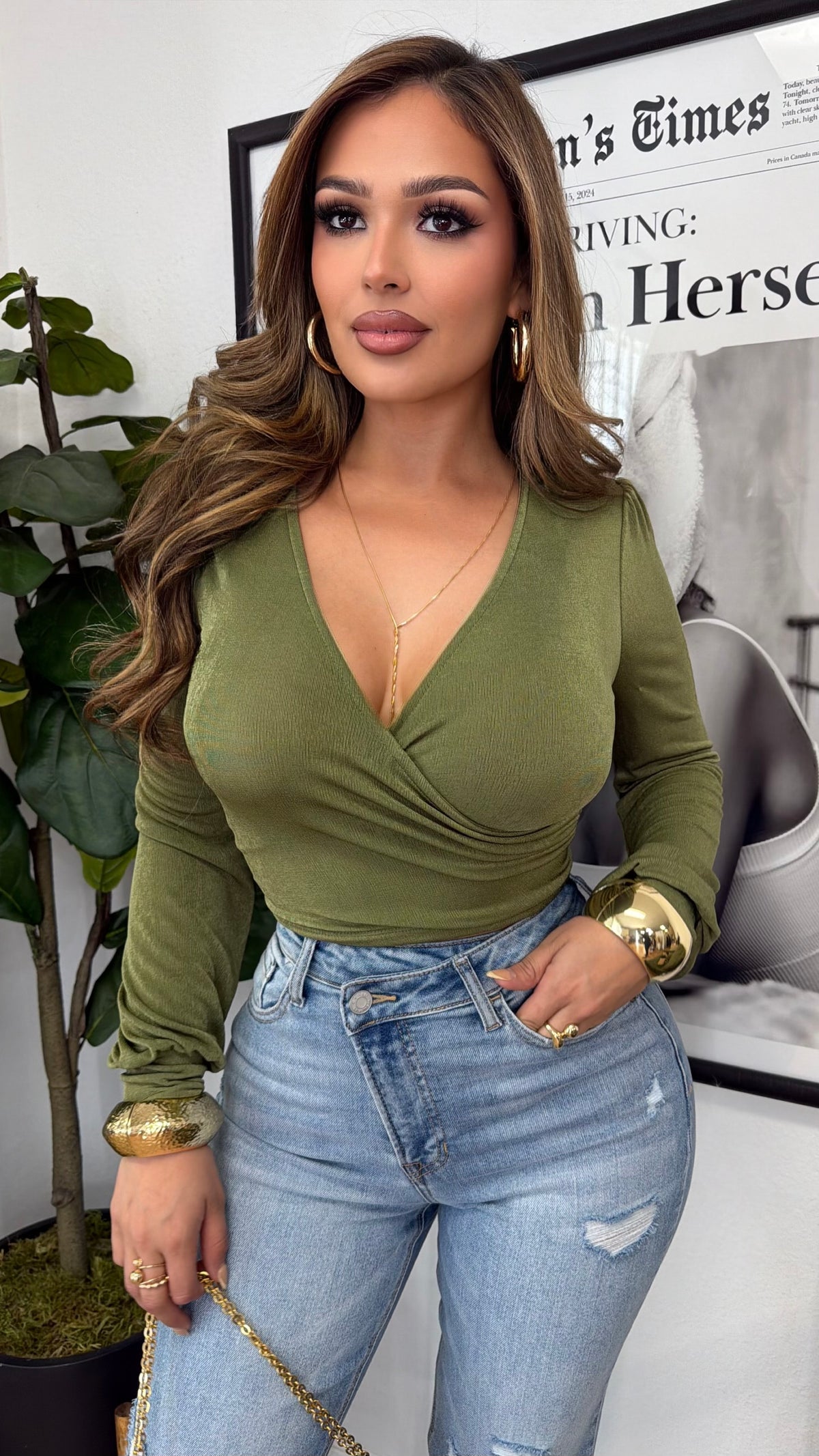 Amara Wrap Tie Back Top (Olive)