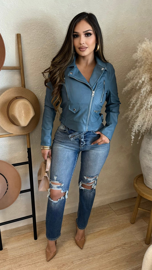 Stir It Up Faux Leather Jacket (Blue)