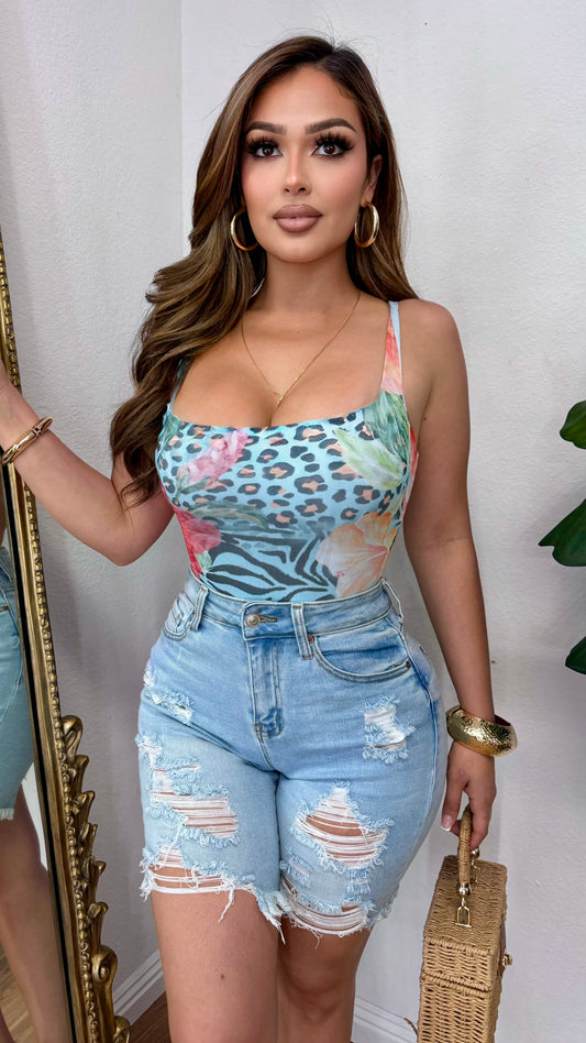 Abstract Bodysuit (Mint Leopard)