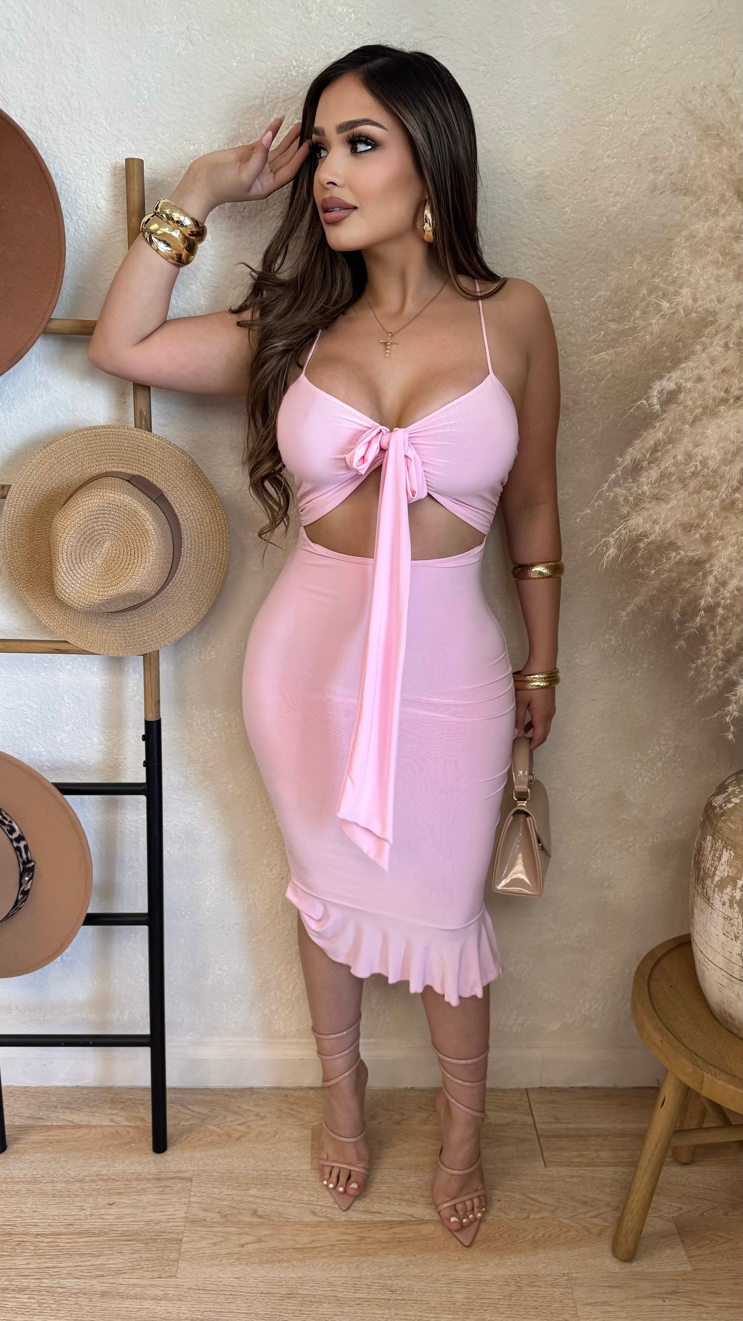 Just A Moment Midi Dress (Pink)