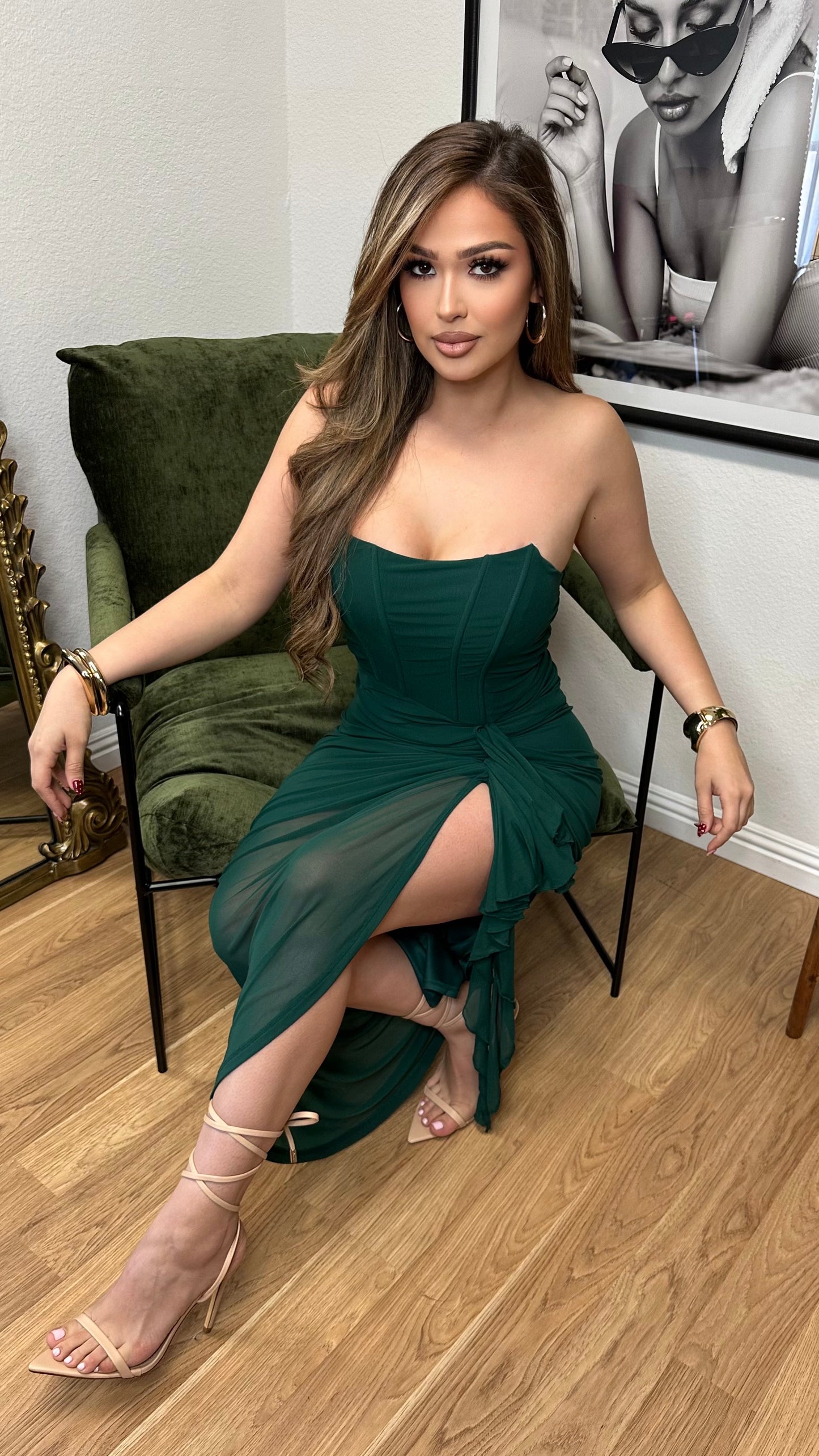 Emerald Desire Mesh Midi Dress