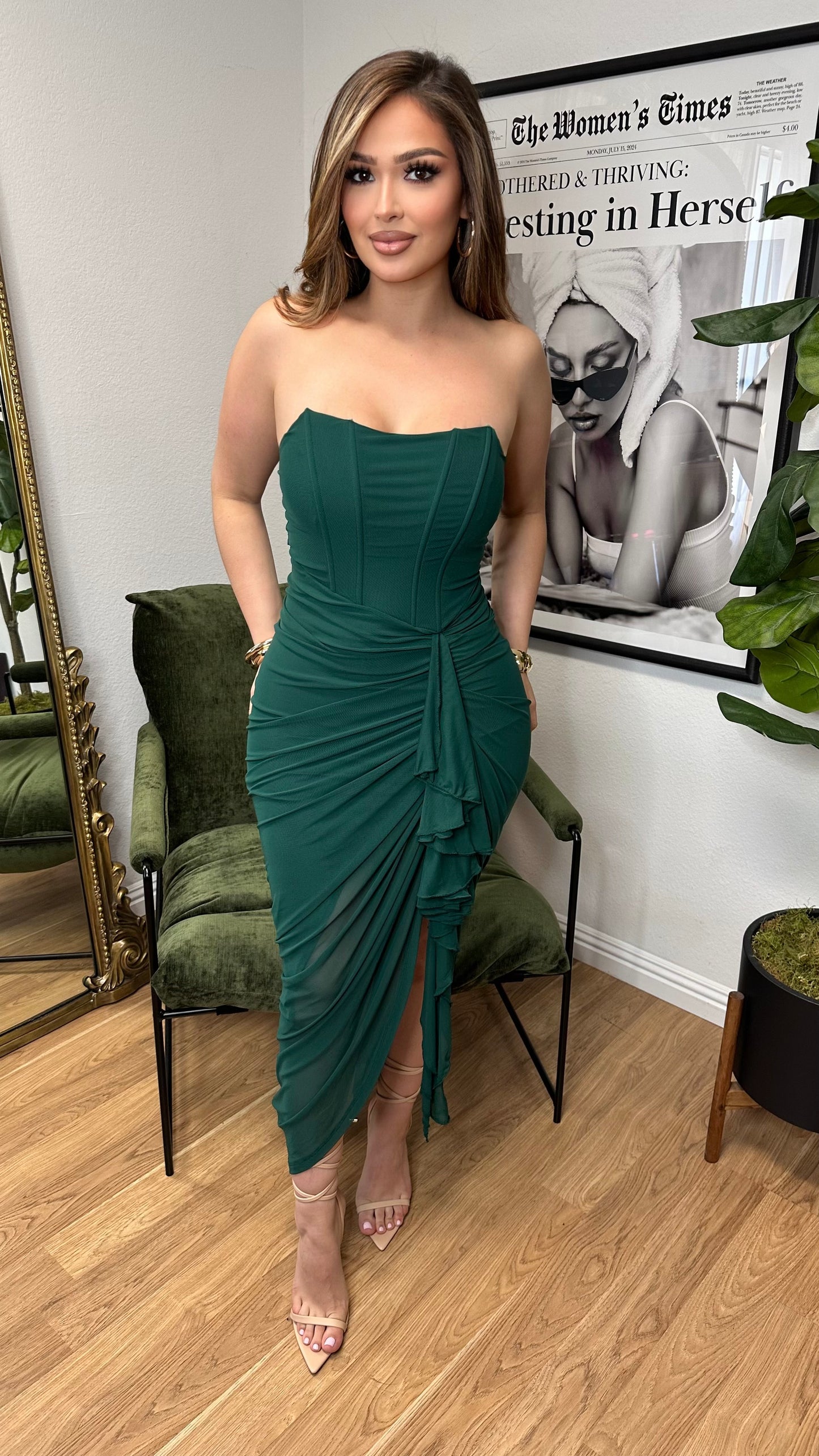 Emerald Desire Mesh Midi Dress