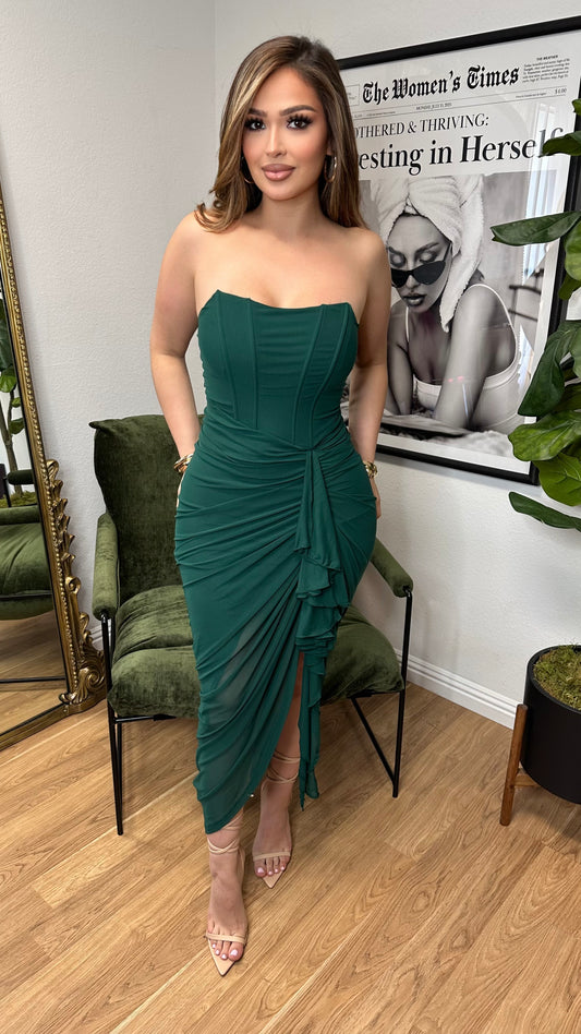 Emerald Desire Mesh Midi Dress