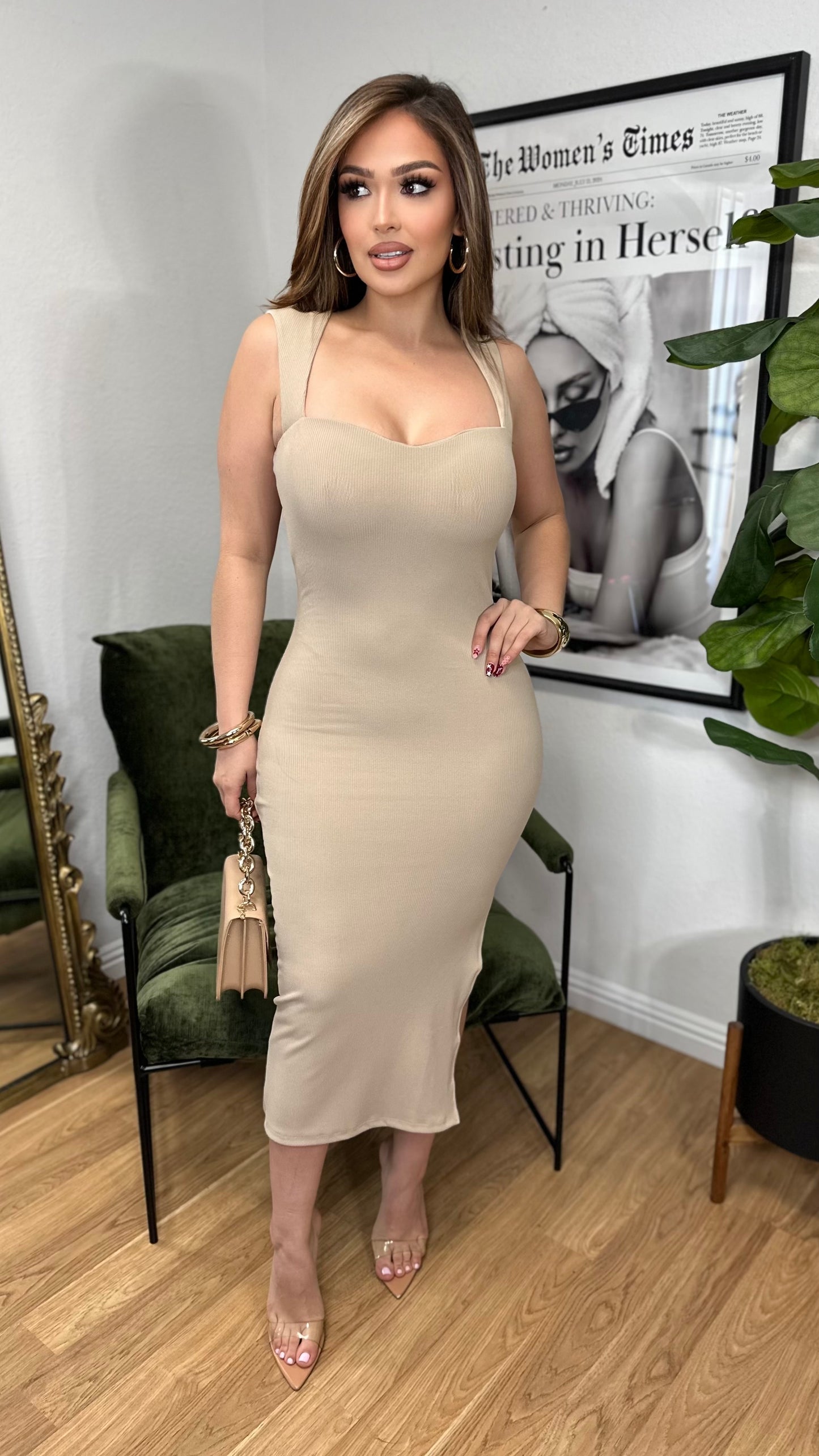 Day to Night Midi Dress (Beige)