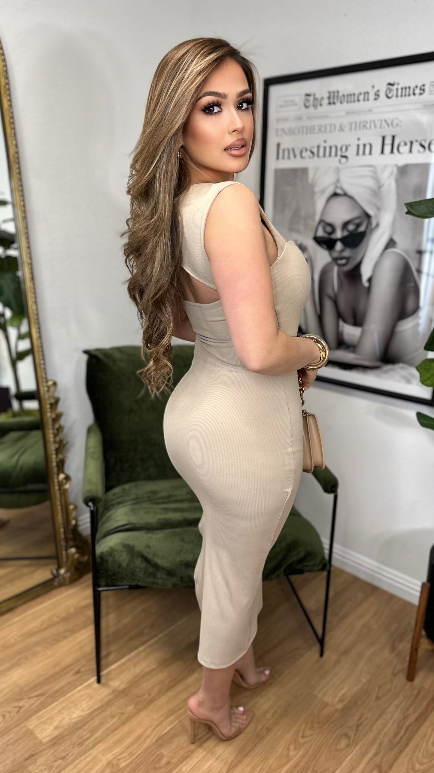 Day to Night Midi Dress (Beige)
