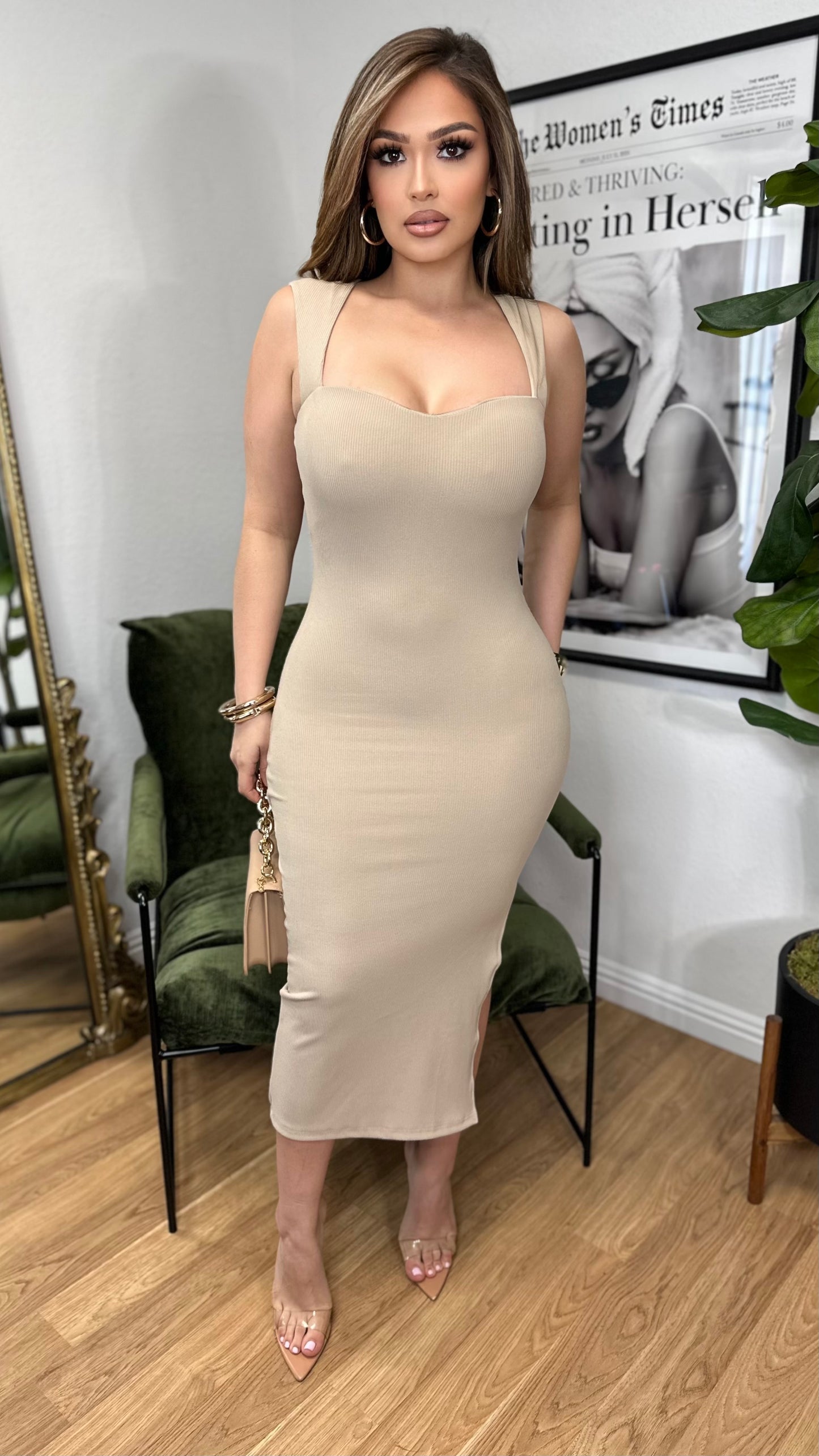 Day to Night Midi Dress (Beige)