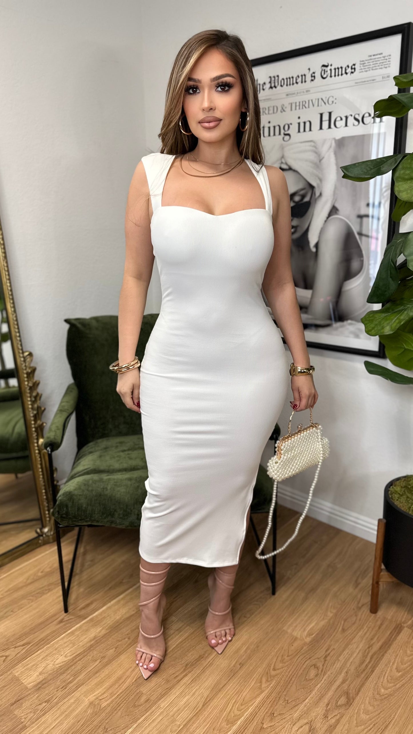 Day to Night Midi Dress (White)