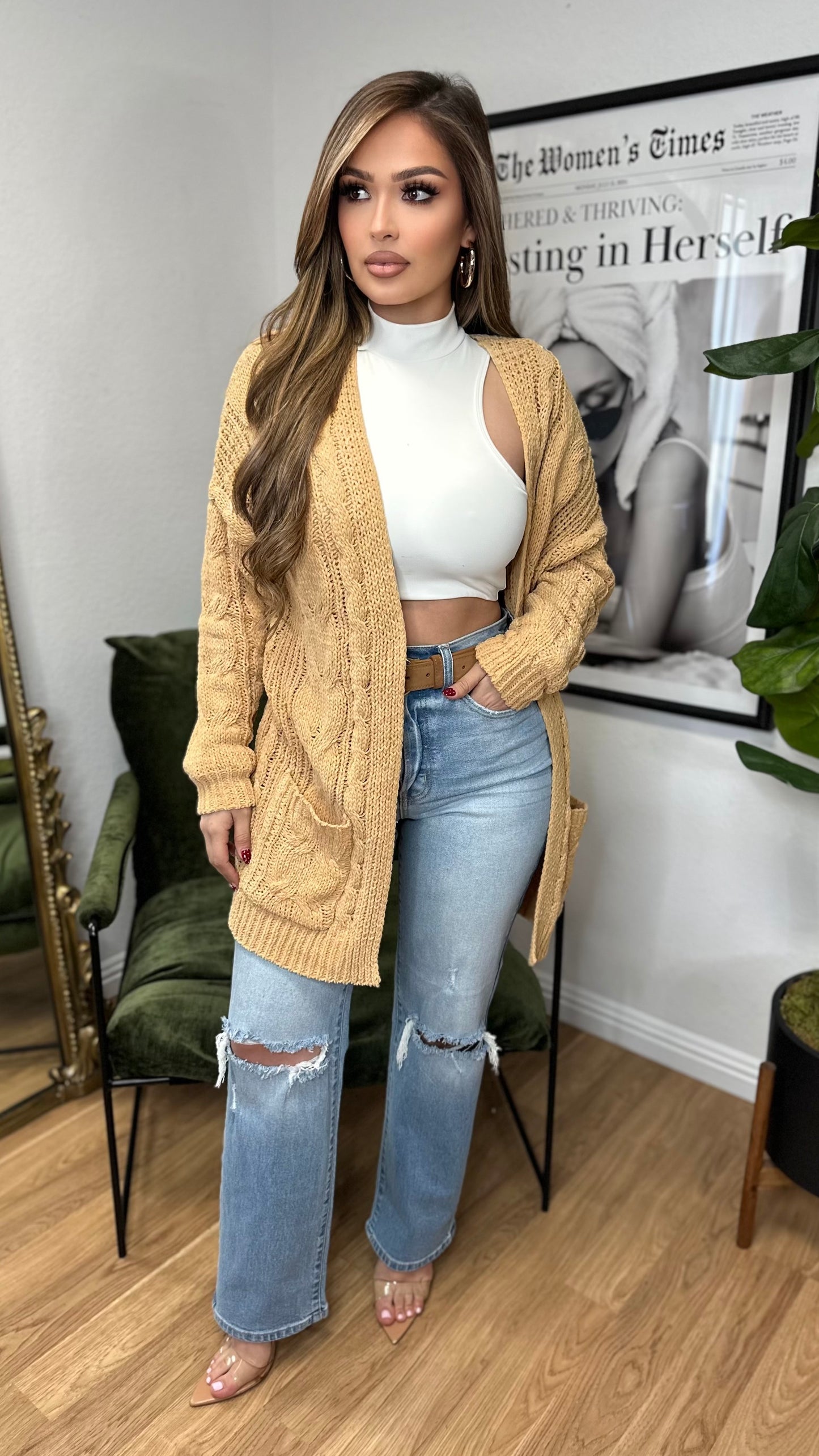 Cozy Cable Knit Cardigan (Butter)