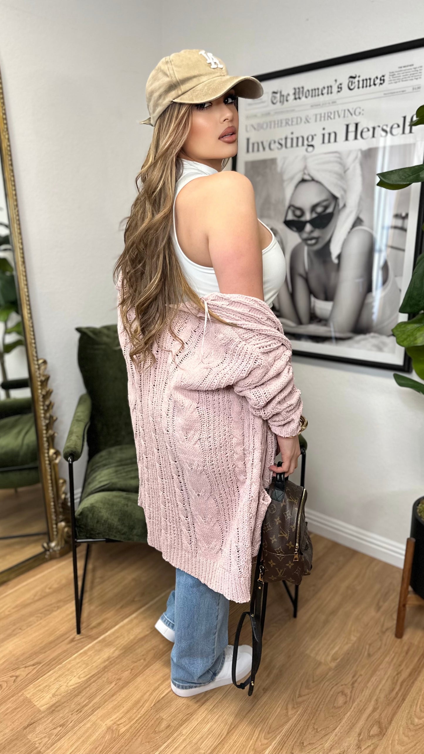 Cozy Cable Knit Cardigan (Light Pink)