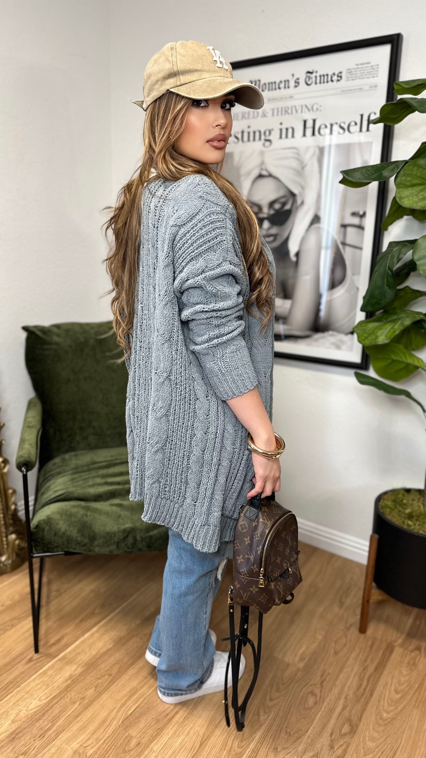 Cozy Cable Knit Cardigan (Dusty Blue)