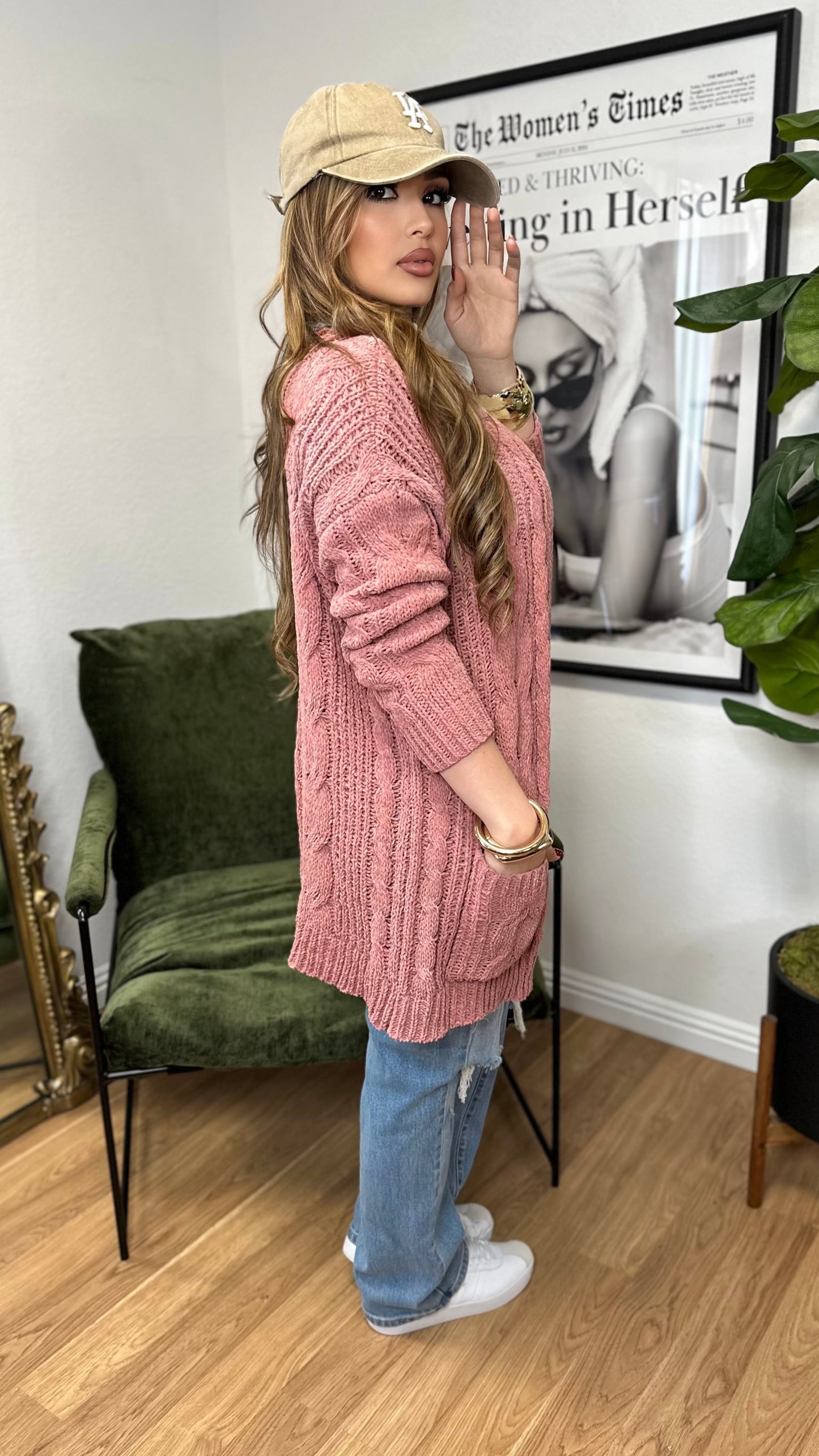 Cozy Cable Knit Cardigan (Mauve)
