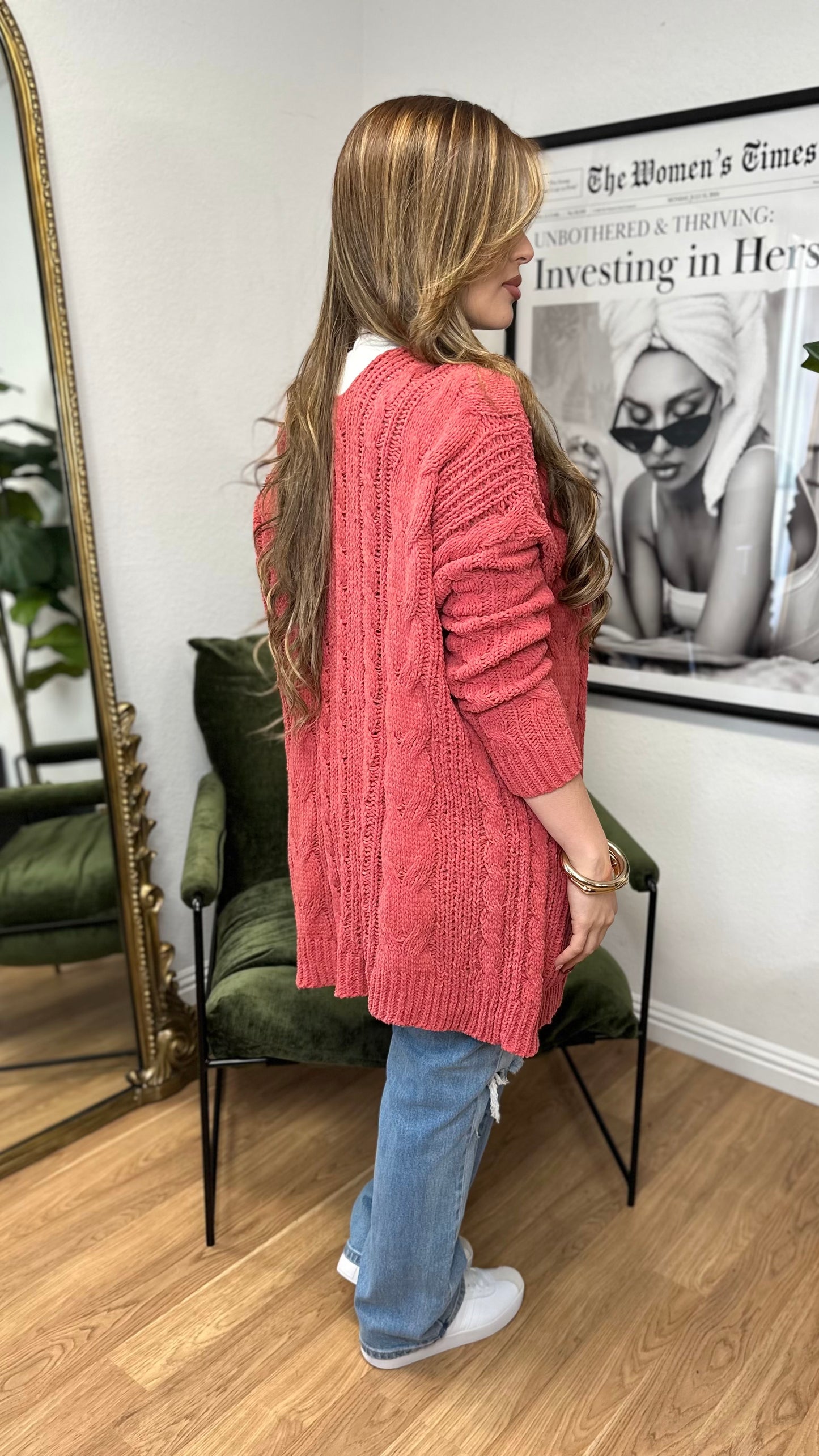 Cozy Cable Knit Cardigan (Rose)