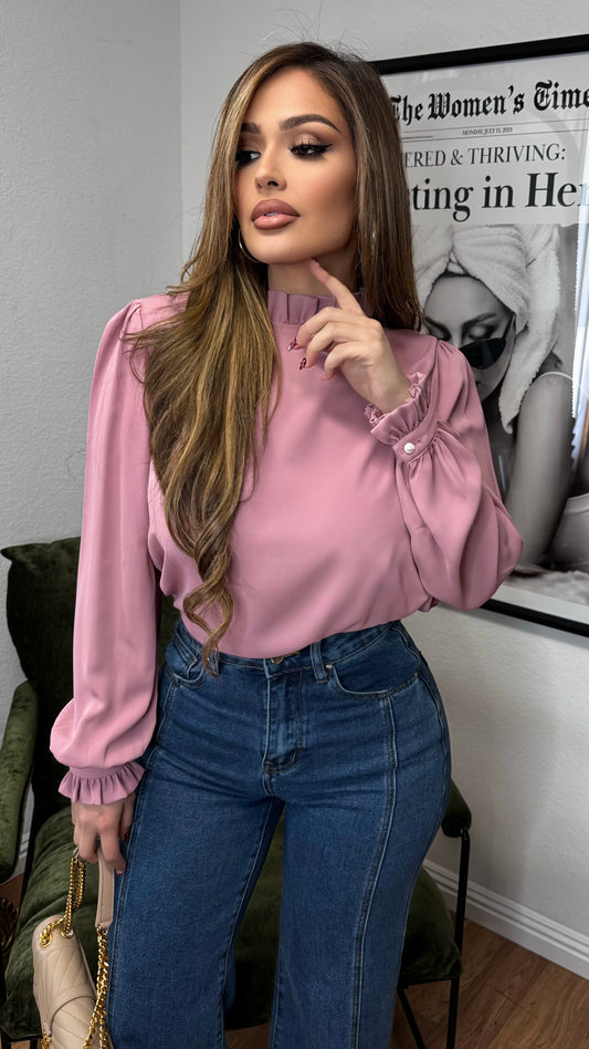 Golden Hour Ruffle Blouse (Blush)