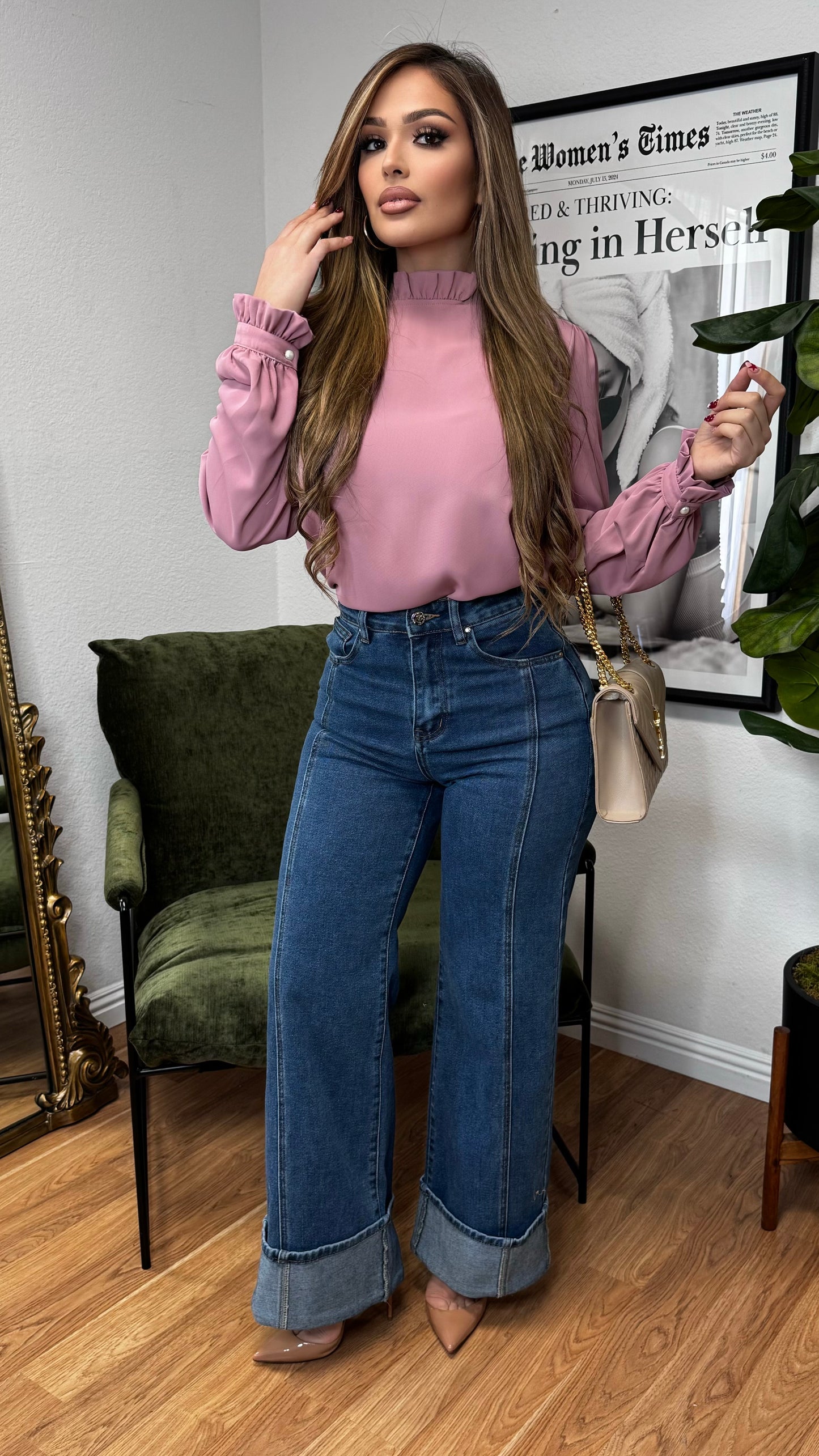 Golden Hour Ruffle Blouse (Blush)