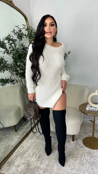 Taking Over My Time Sweater Dress (Ivory)