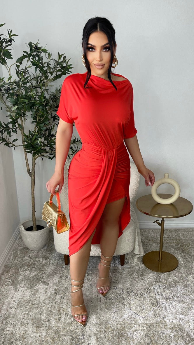 Claudette Midi Dress (Red Orange)