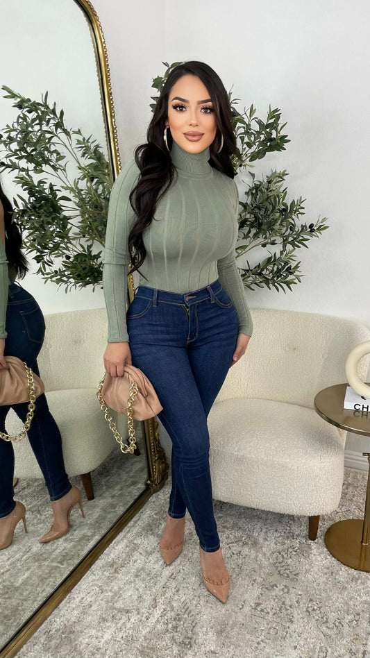 Adriana Couture Turtleneck Bodysuit (Dusty Olive)