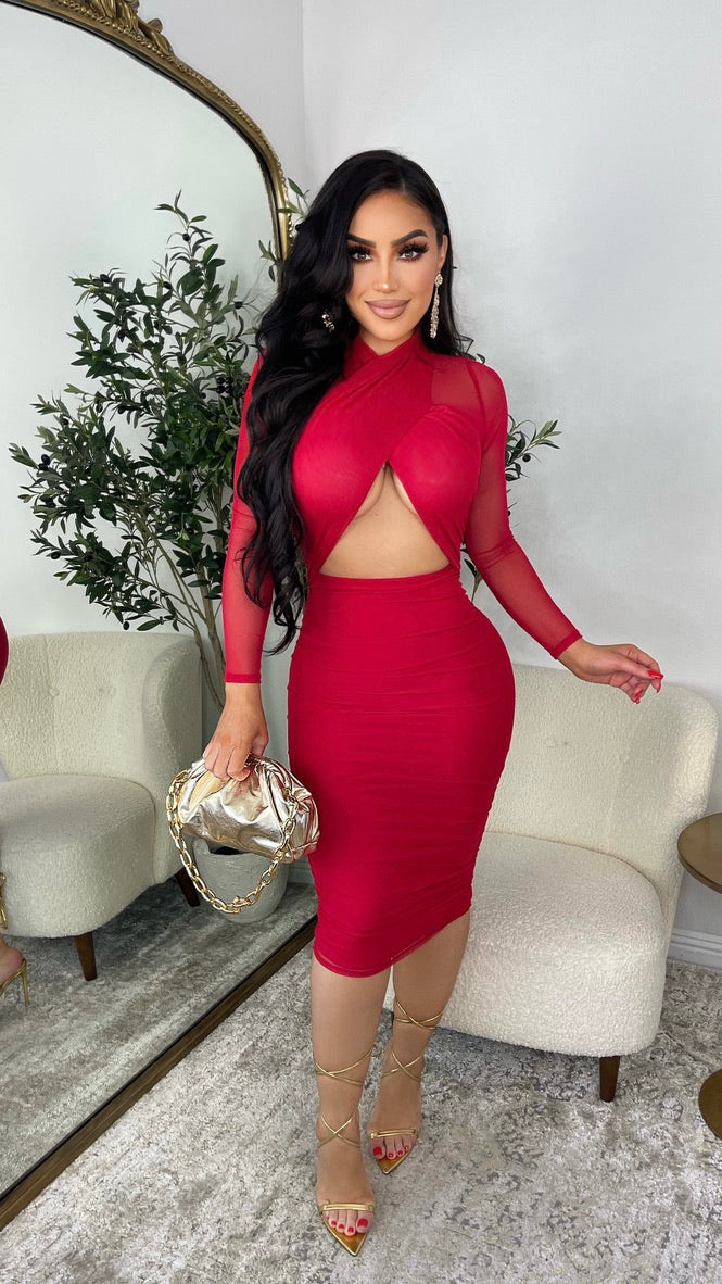 Distracted By You Midi Dress (Red)